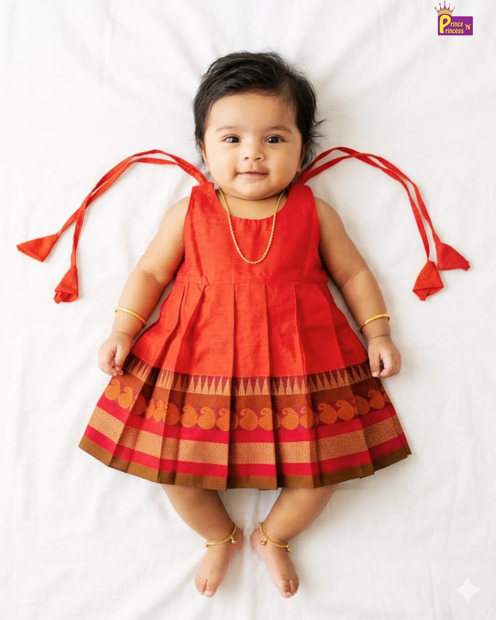 Baby Girls Traditional Orange Chettinad Cotton Dress LF1829 for kids festival wear