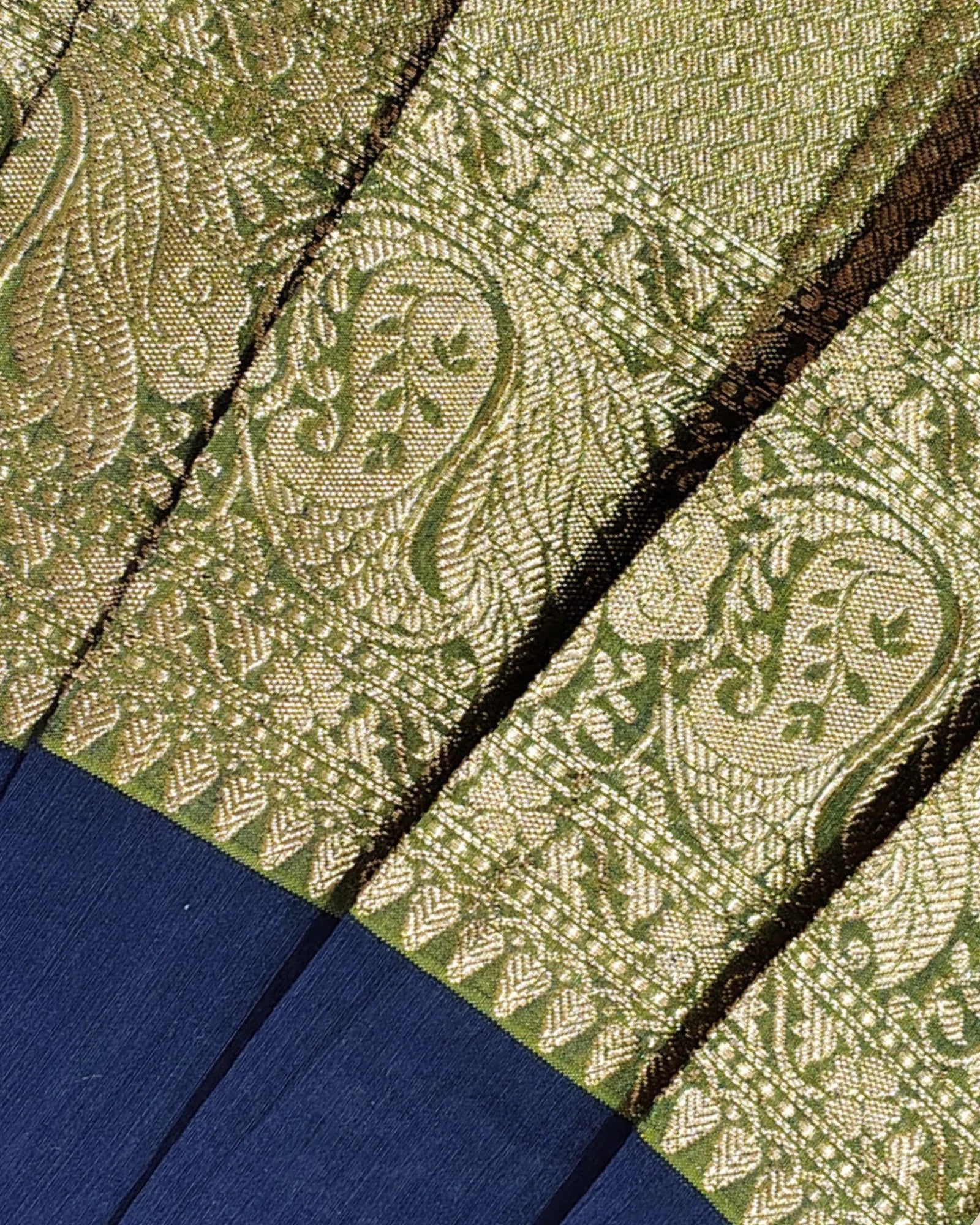 Chettinad Pattu Pavadai for Girls | Navy Blue Olive Gold Peacock Zari Silk PPP2137
