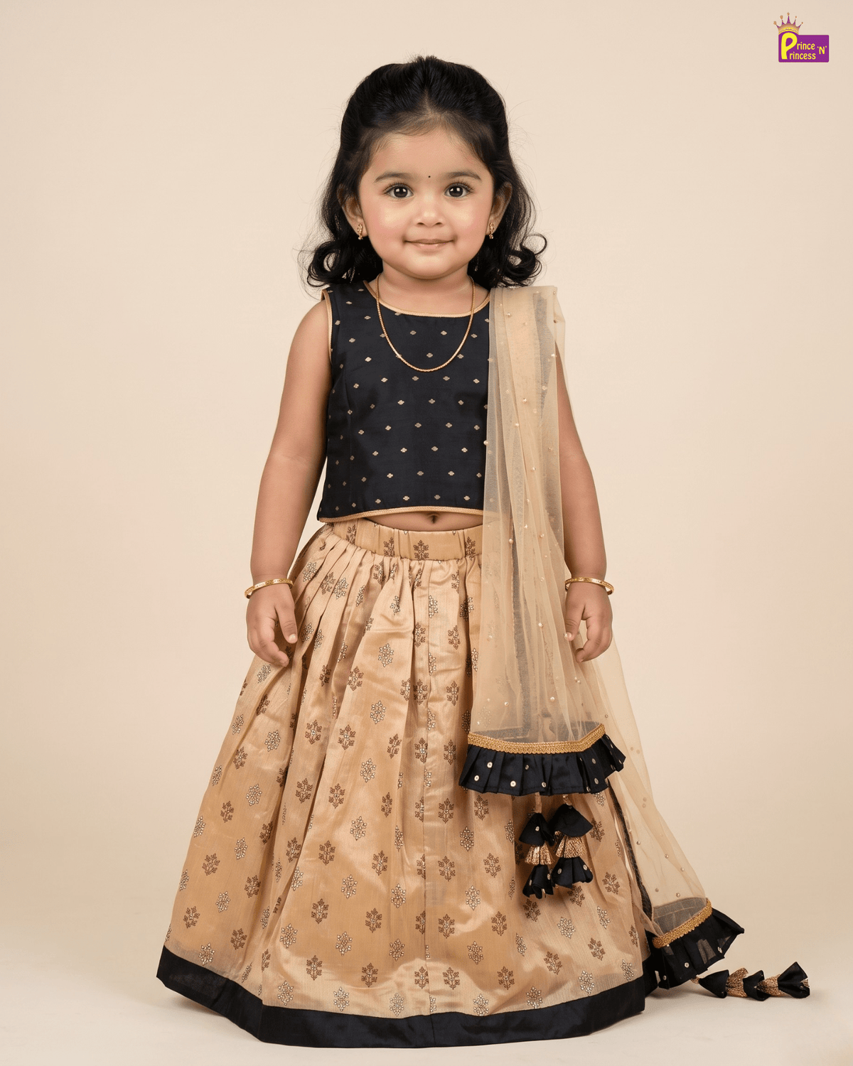 Black & Champagne Gold Designer Lehenga Choli for Girls LC201 for kids festival wear