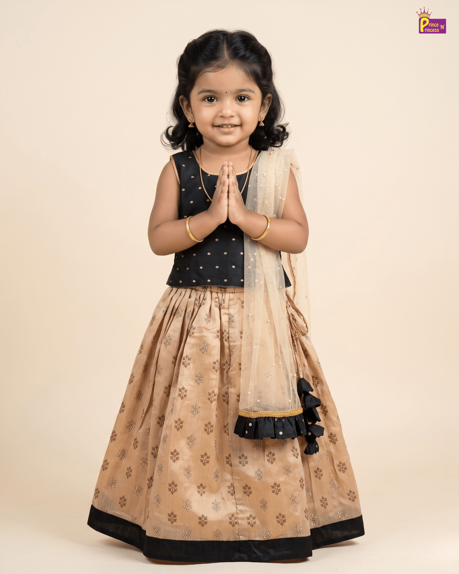 Black & Champagne Gold Designer Lehenga Choli for Girls LC201 for kids festival wear