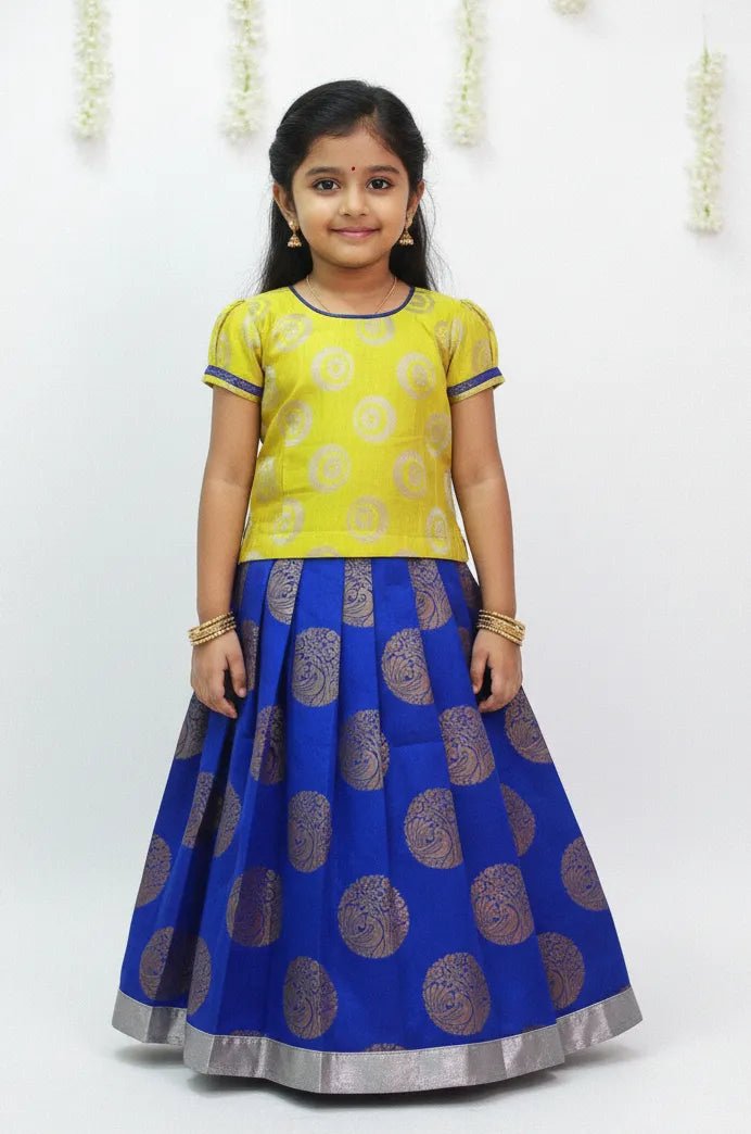 Blue And Yellow Traditional Pattu Pavadai PPP1094 - Prince N Princess