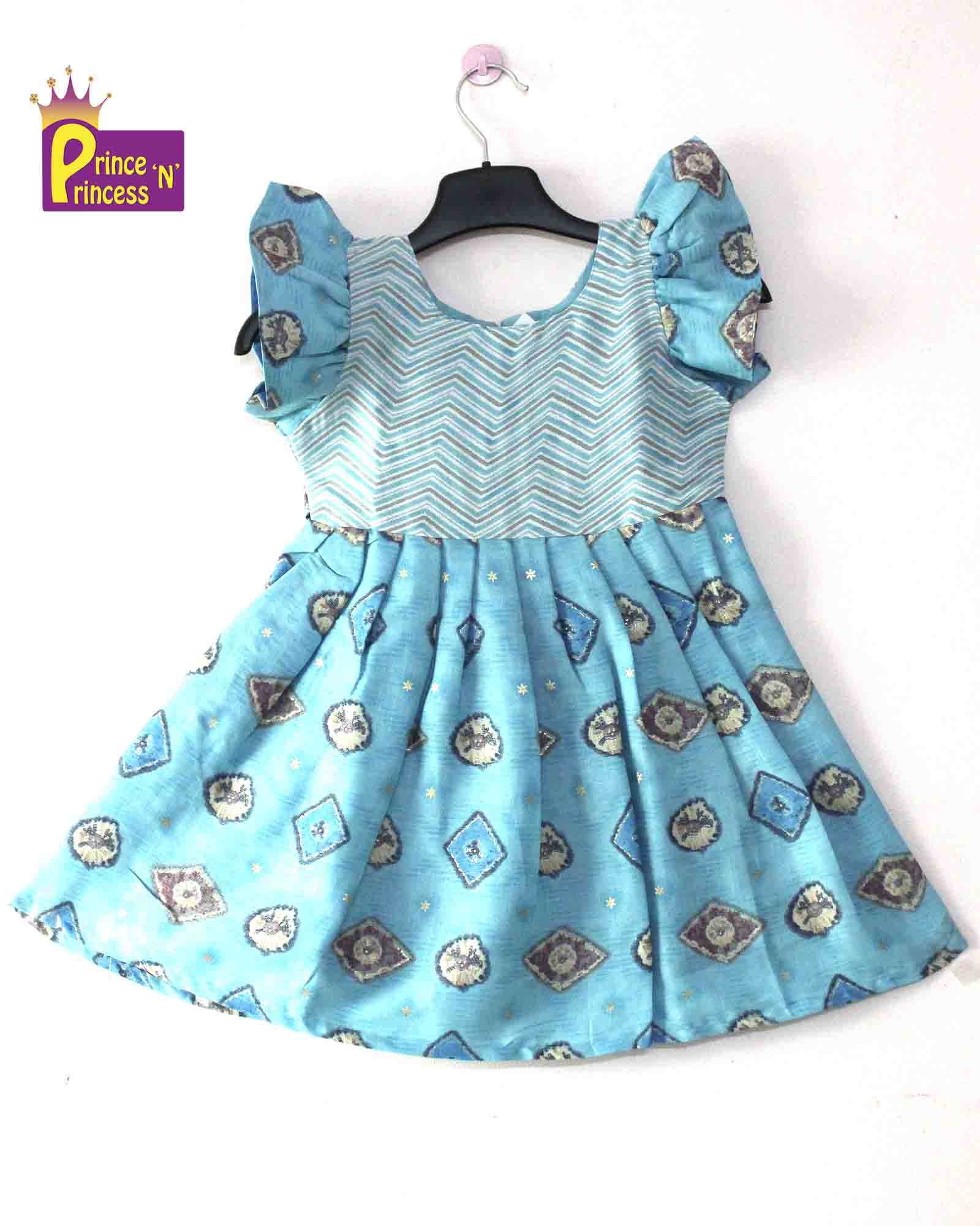 Blue Foil Print Cotton Frock CF231 - Prince N Princess