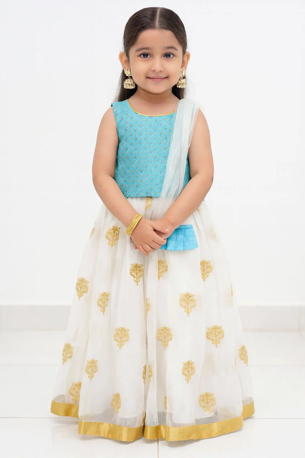 Blue White Sequence Embroidery tops Lehenga Choli LC216 - Prince N Princess