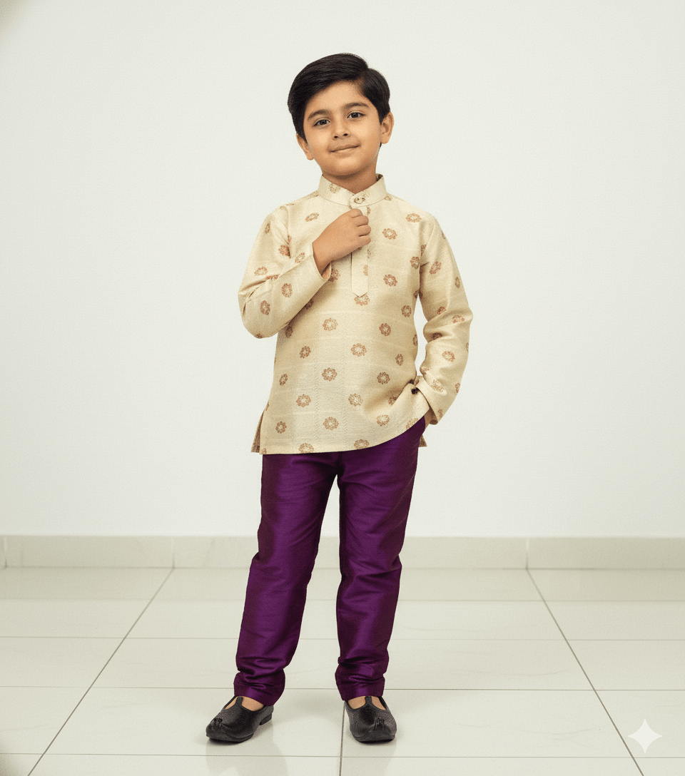 Boys Beige Megenta Kurta Pajama KP089 - Prince N Princess