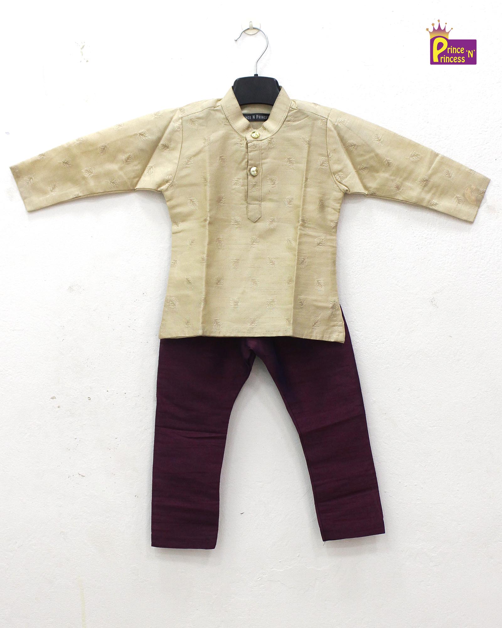 Boys Beige Whine Kurta Pajama KP094 - Prince N Princess