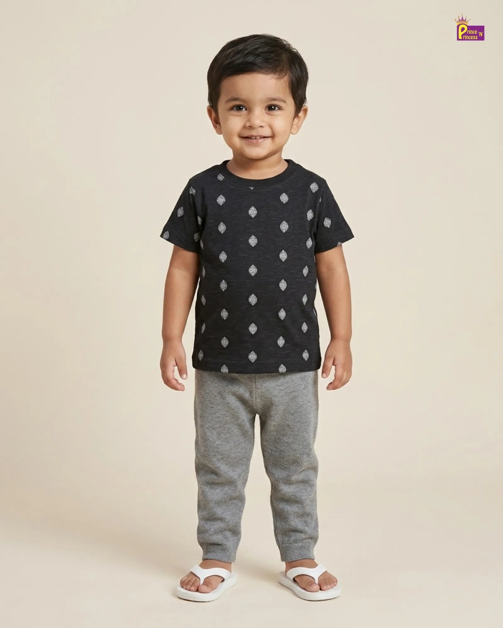 Boys Black Printed TShirt TS093 for kids festival wear