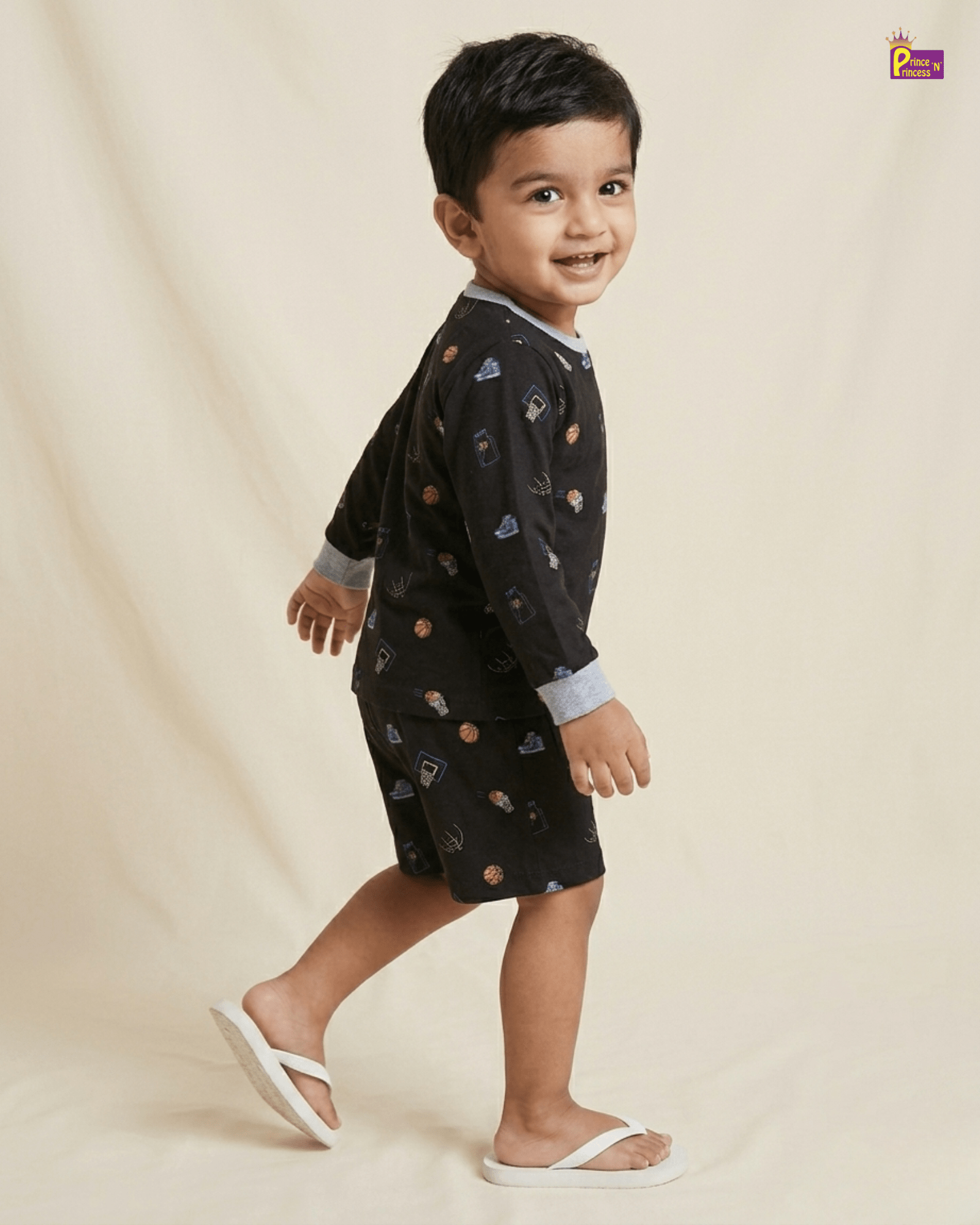 Boys Black Printed TShirt with Trouser TS096 for kids festival wear
