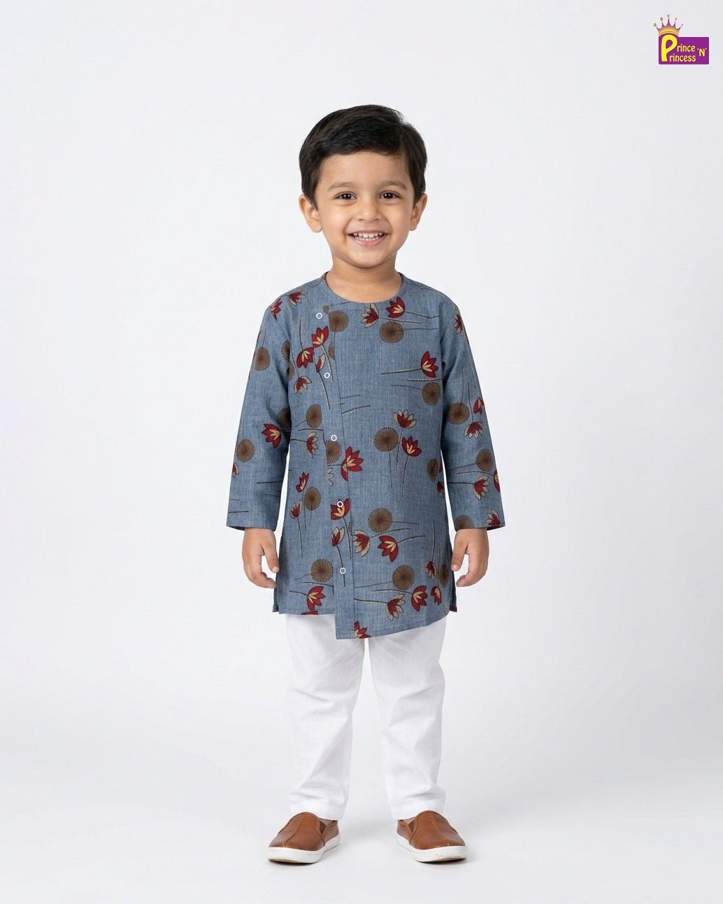 Boys Blue - Grey Kurta Pajama KP033 - Prince N Princess