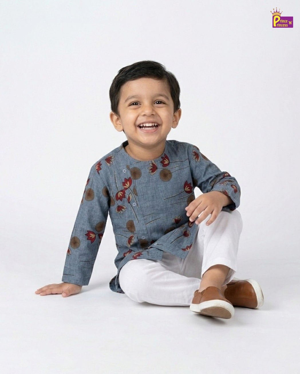 Boys Blue - Grey Kurta Pajama KP033 - Prince N Princess
