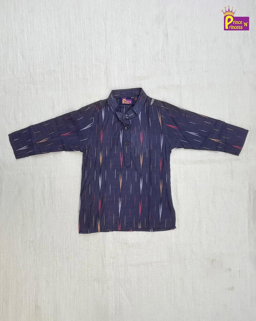 Boys Blue White Cotton Ikkat kurta Pajama KP118 - Prince N Princess