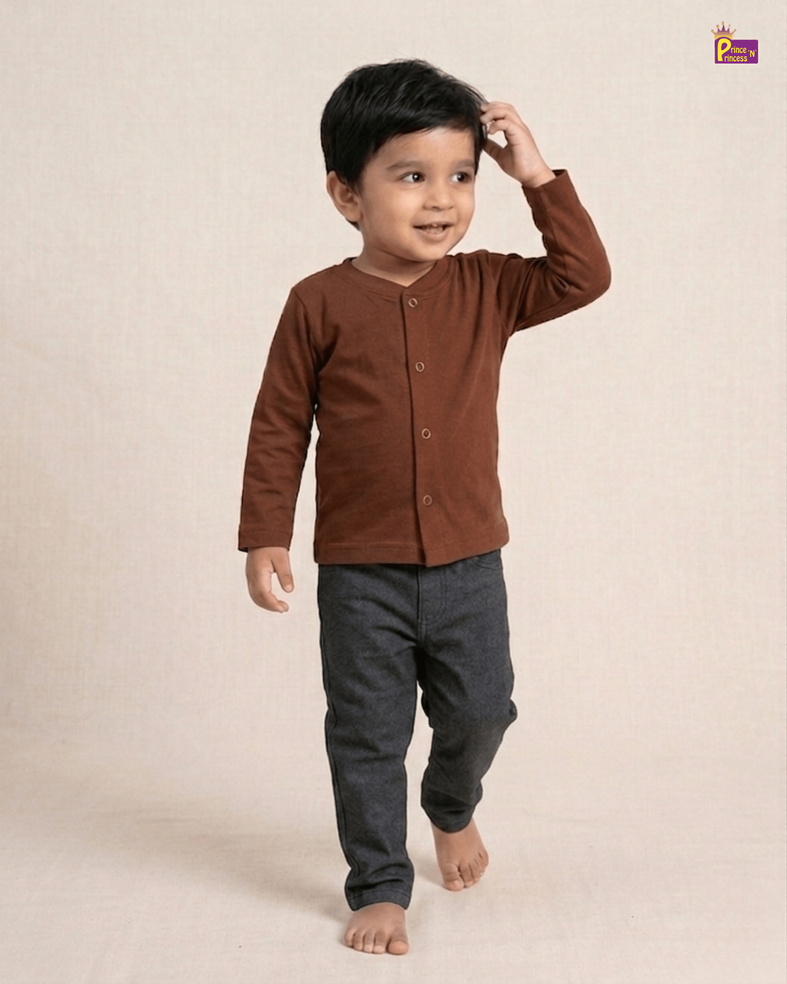 Boys Brown Grey Full sleeve Jabla with Pant JB107 for kids festival wear
