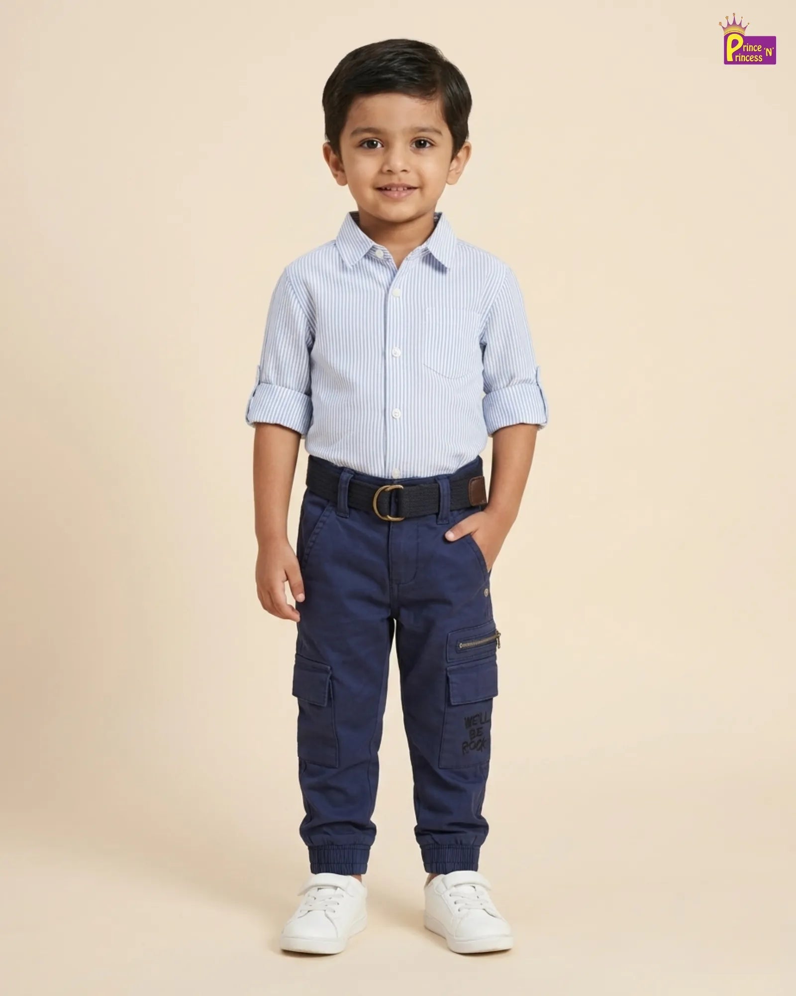 Boys Cargo Pant – Kids Navy Blue Jogger Cargo Pants with Zip Pocket & Ribbed Hem PT058 for kids festival wear