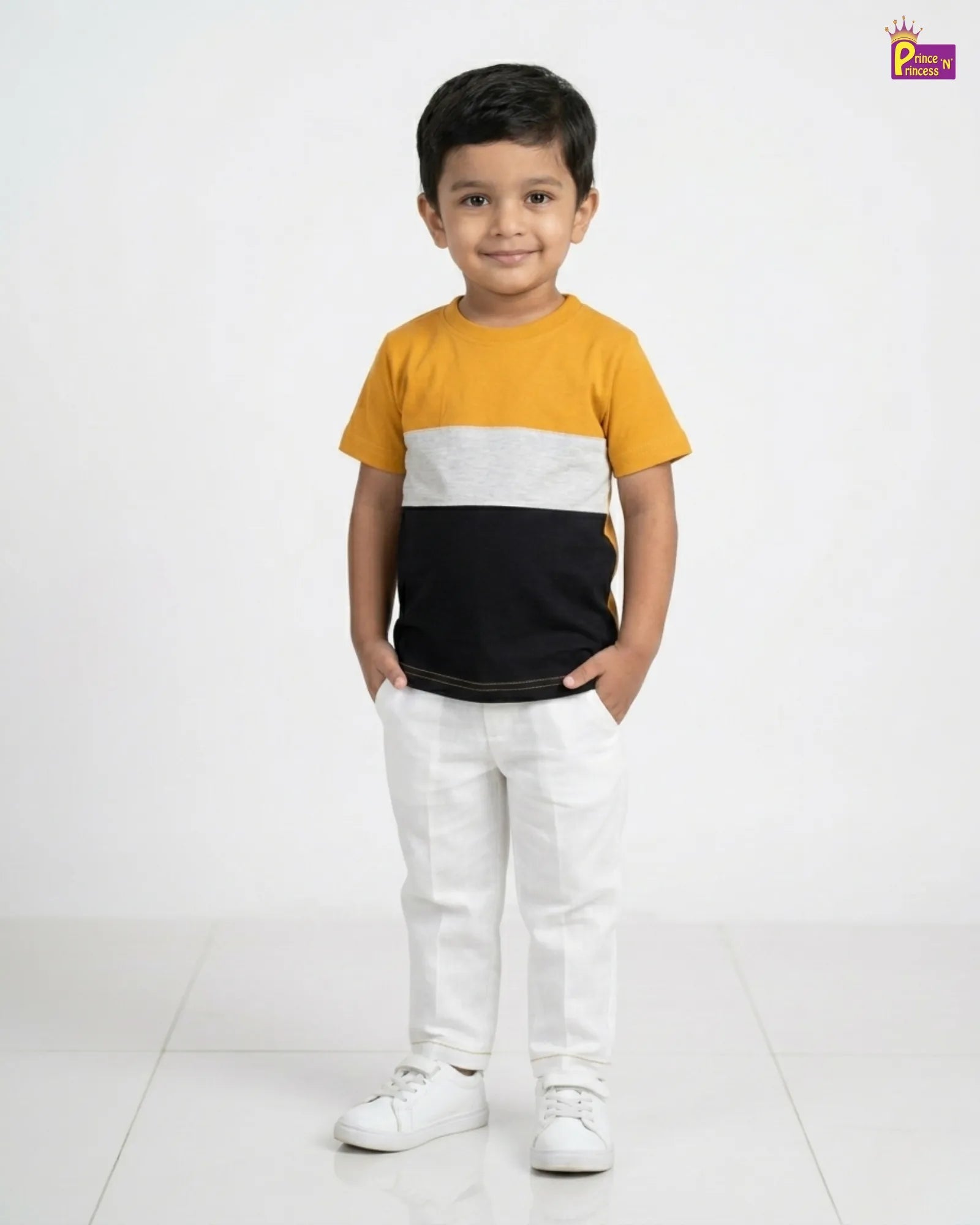 Boys Color Block T-Shirt with White Pants | Kids Casual Summer Outfit TS187 for kids festival wear