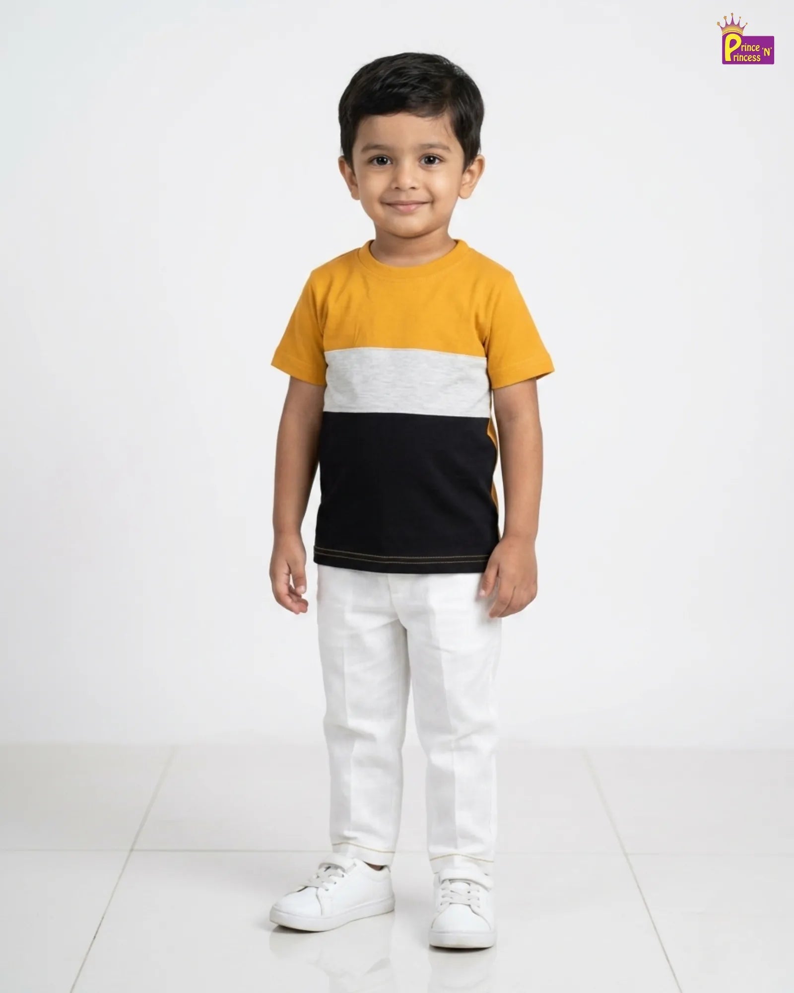 Boys Color Block T-Shirt with White Pants | Kids Casual Summer Outfit TS187 for kids festival wear