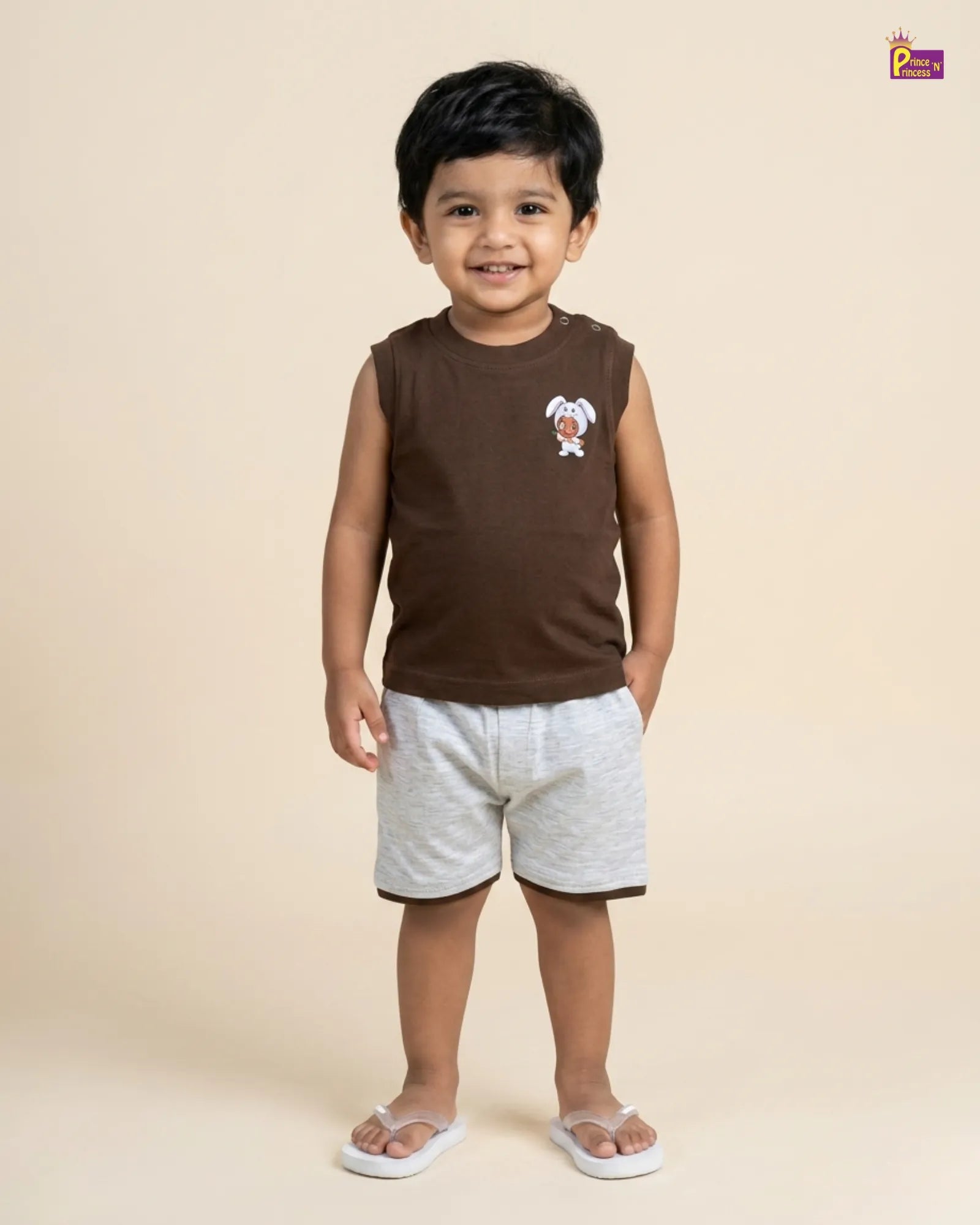Boys Cotton Half - Sleeve T-Shirt in Brown TS143 for kids festival wear