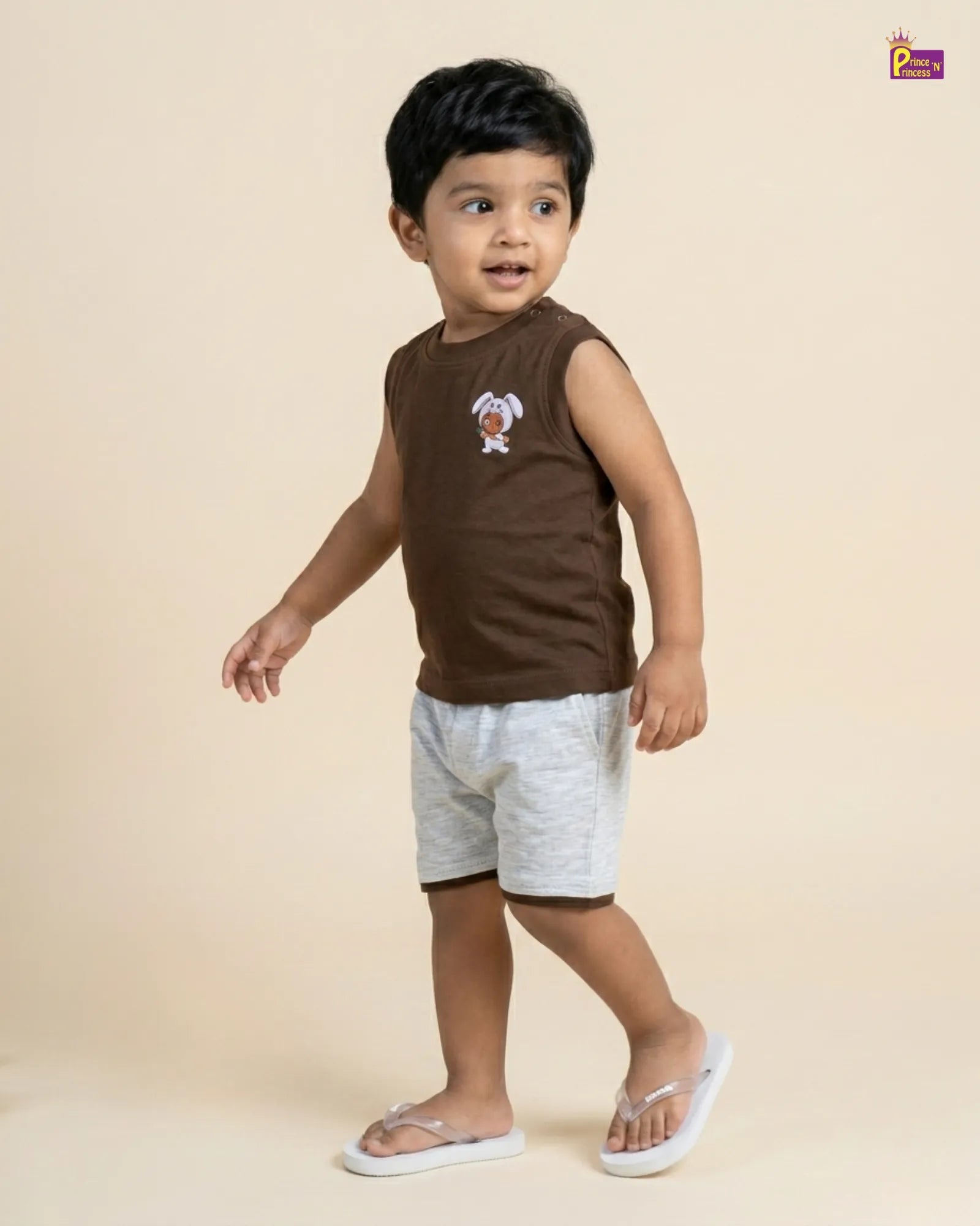 Boys Cotton Half - Sleeve T-Shirt in Brown TS143 for kids festival wear