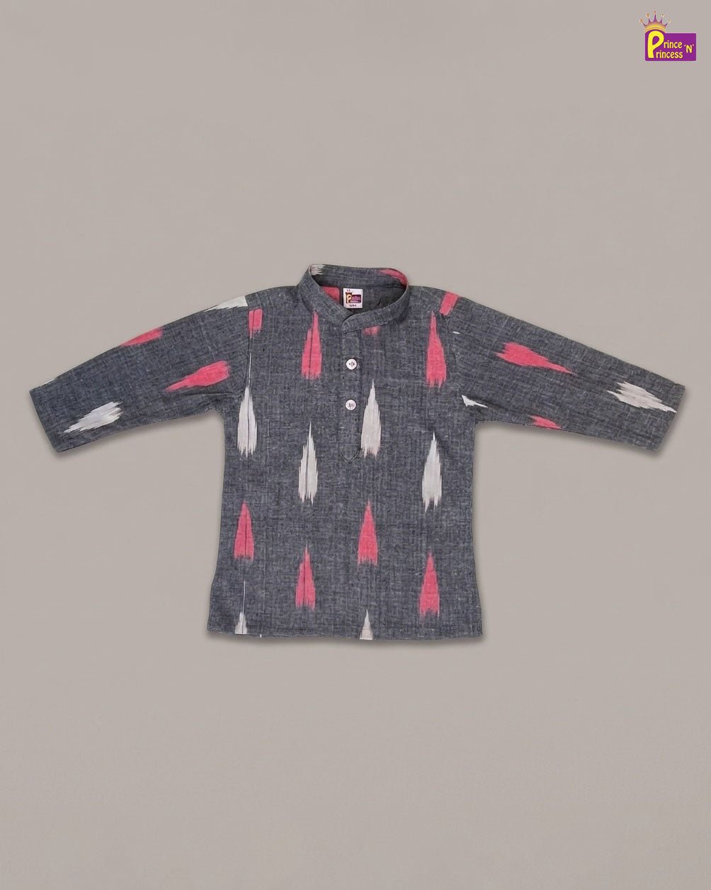 Boys Cotton Ikkat Kurta Pajama in Ash KP214 - Prince N Princess