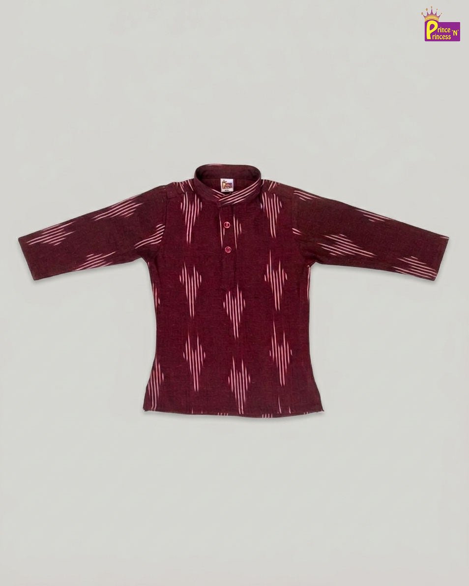 Boys Cotton Ikkat Kurta Pajama in Maroon KP211 - Prince N Princess