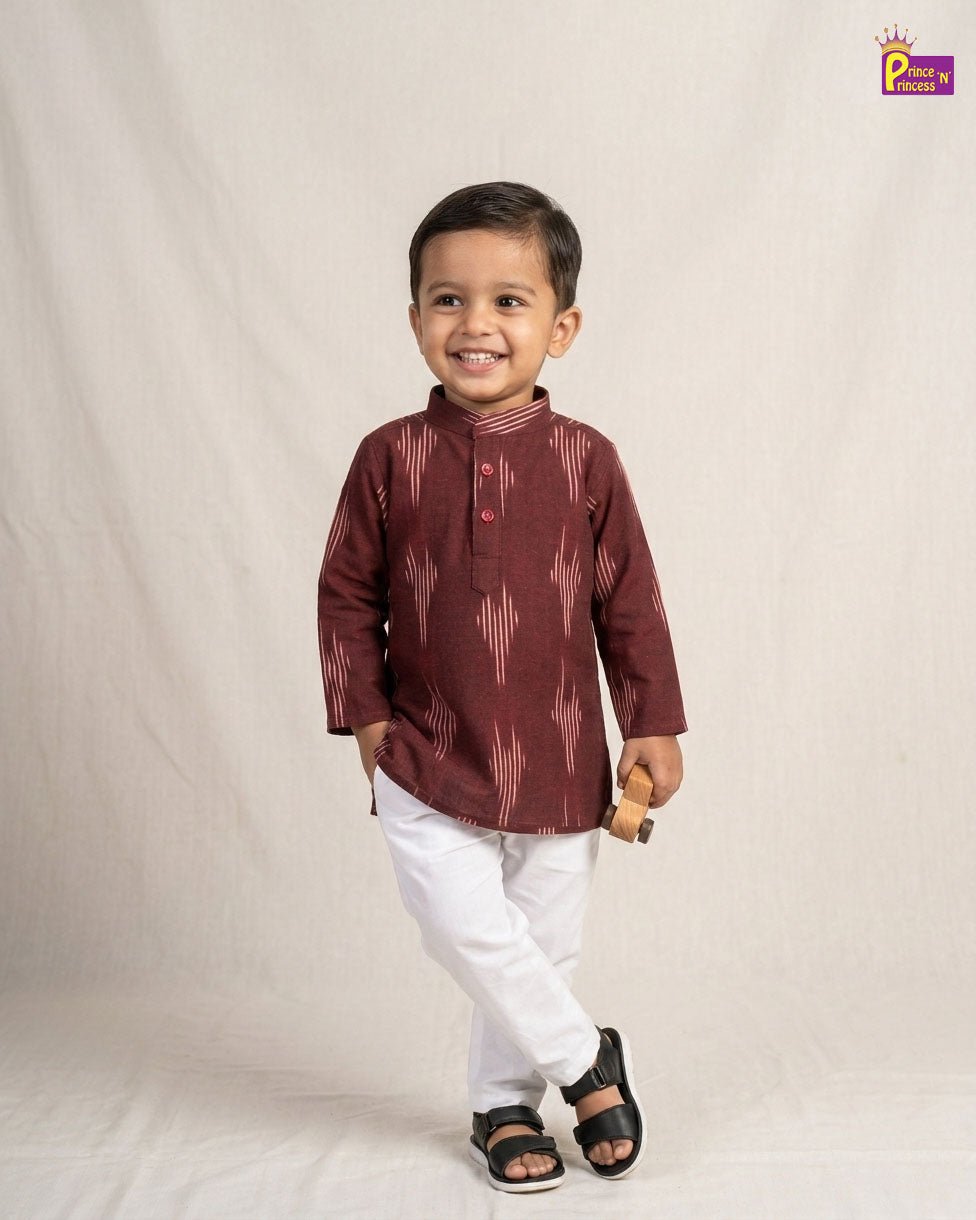 Boys Cotton Ikkat Kurta Pajama in Maroon KP211 - Prince N Princess