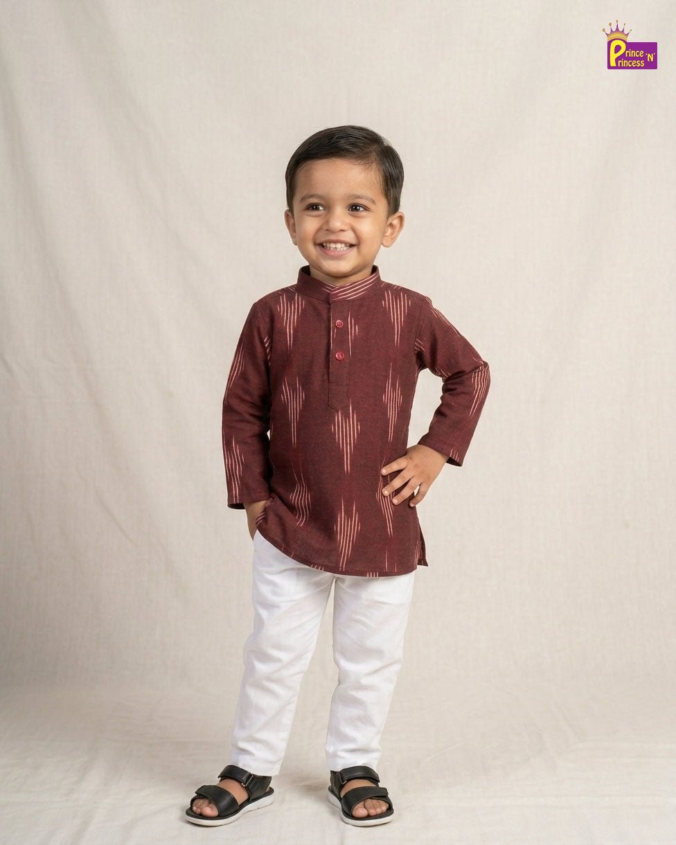 Boys Cotton Ikkat Kurta Pajama in Maroon KP211 - Prince N Princess