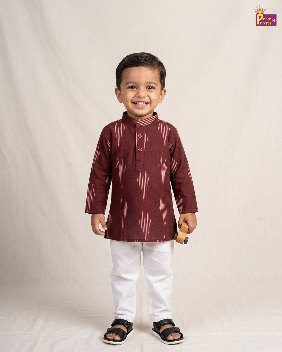 Boys Cotton Ikkat Kurta Pajama in Maroon KP211 - Prince N Princess