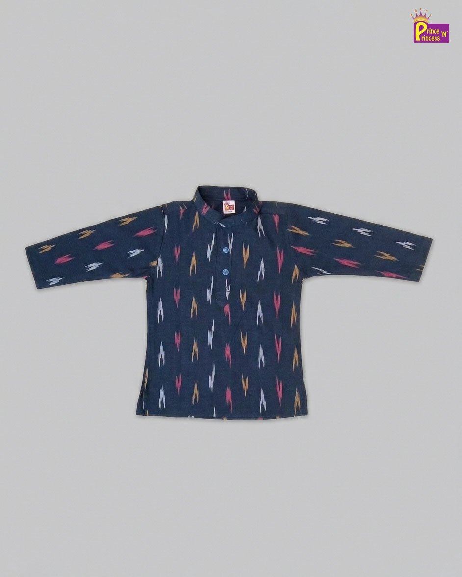 Boys Cotton Ikkat Kurta Pajama in Navy KP209 - Prince N Princess