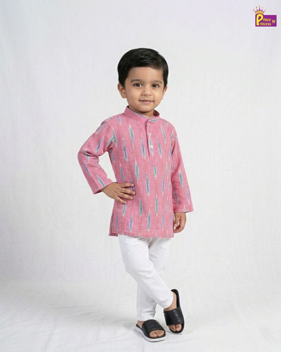 Boys Cotton Ikkat Kurta Pajama in Pink KP212 - Prince N Princess