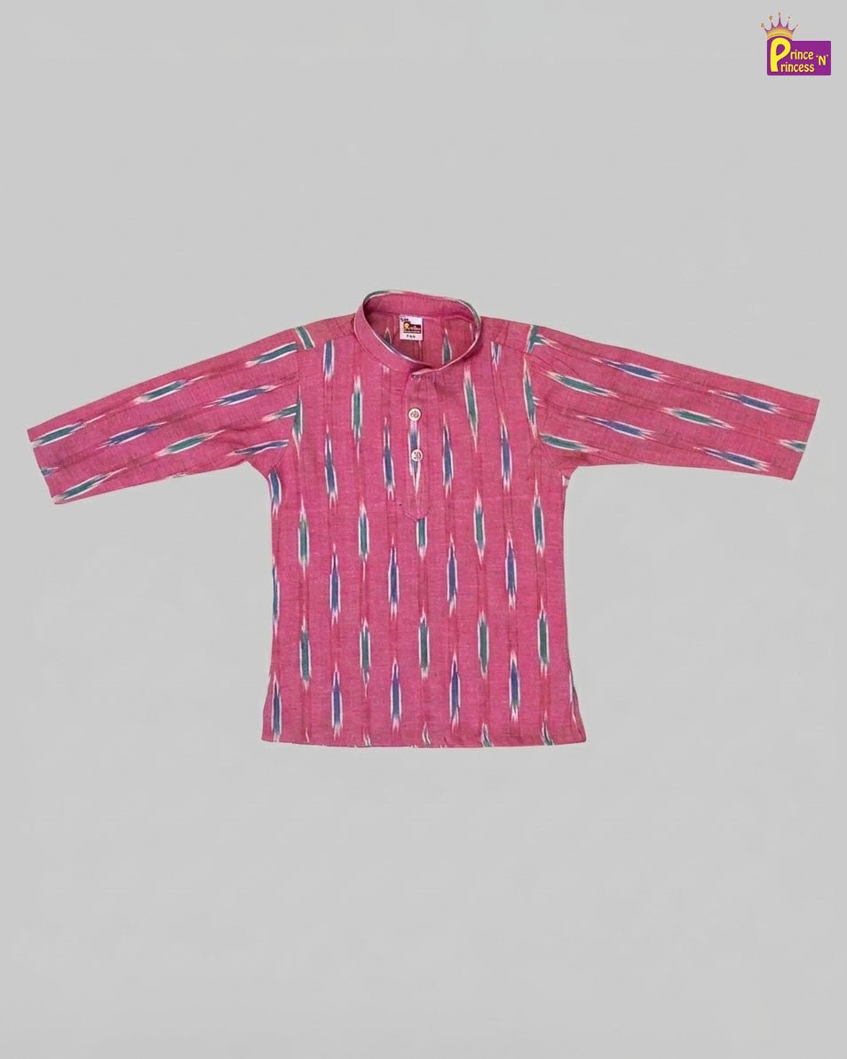 Boys Cotton Ikkat Kurta Pajama in Pink KP212 - Prince N Princess