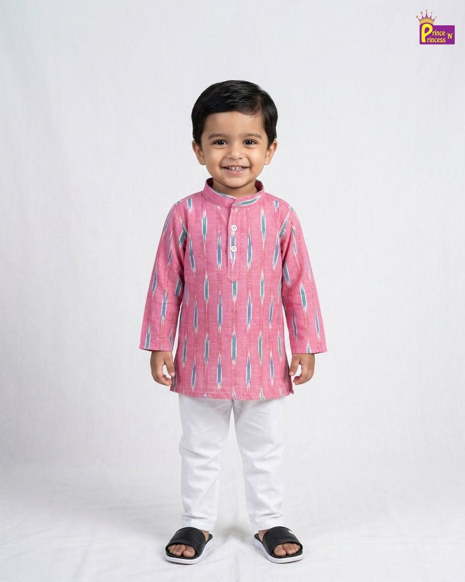Boys Cotton Ikkat Kurta Pajama in Pink KP212 - Prince N Princess