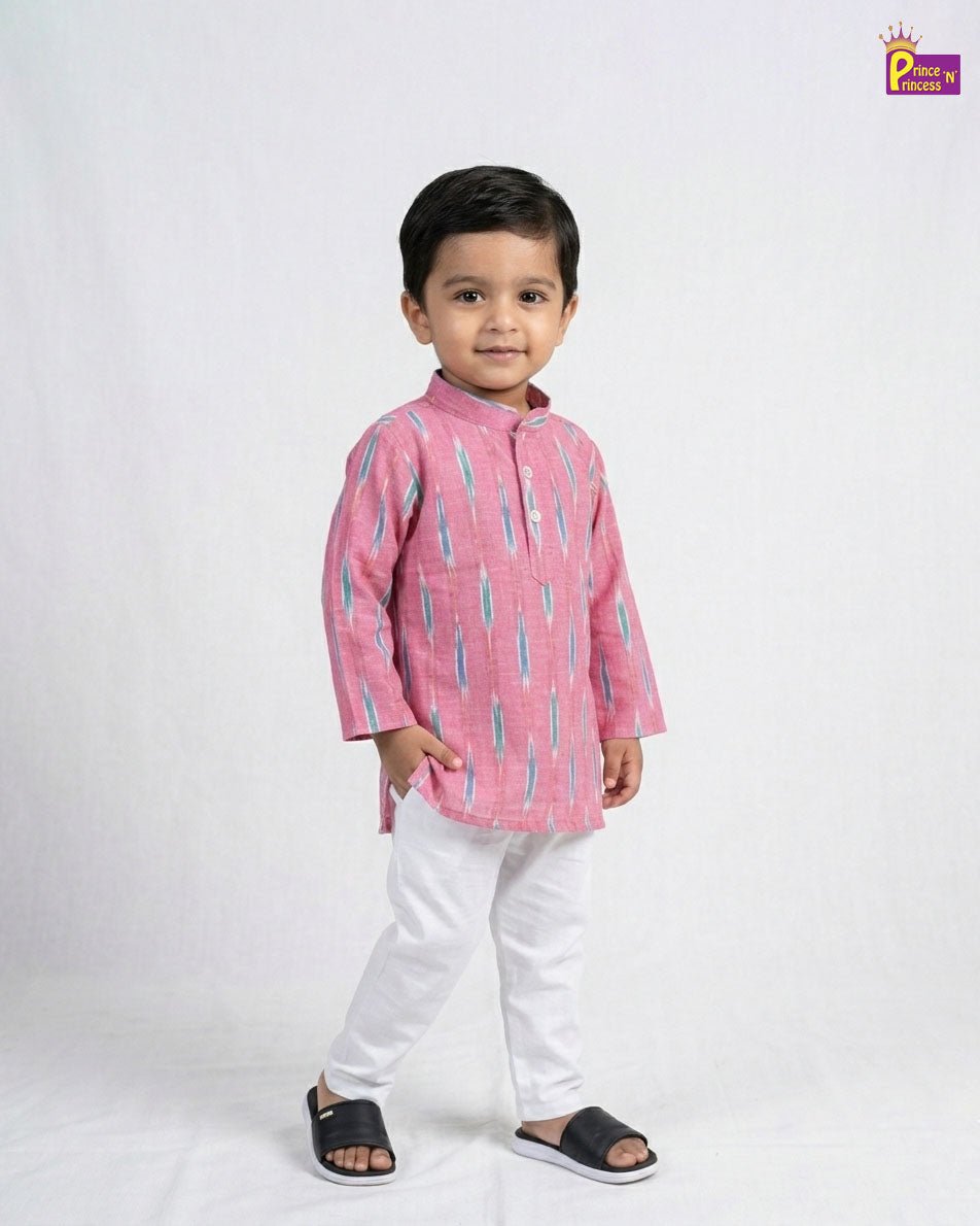 Boys Cotton Ikkat Kurta Pajama in Pink KP212 - Prince N Princess