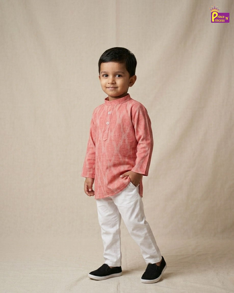 Boys Cotton Ikkat Kurta Pajama in Pink KP213 - Prince N Princess