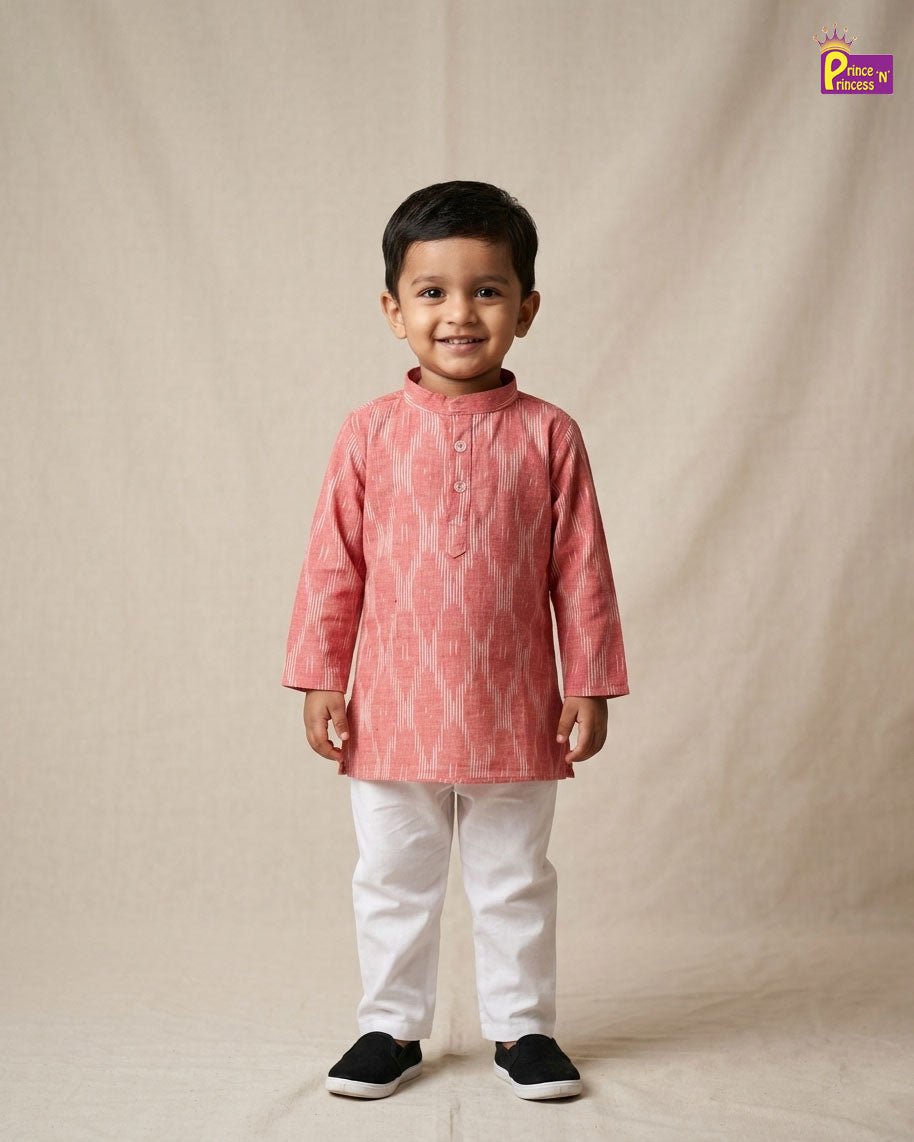 Boys Cotton Ikkat Kurta Pajama in Pink KP213 - Prince N Princess