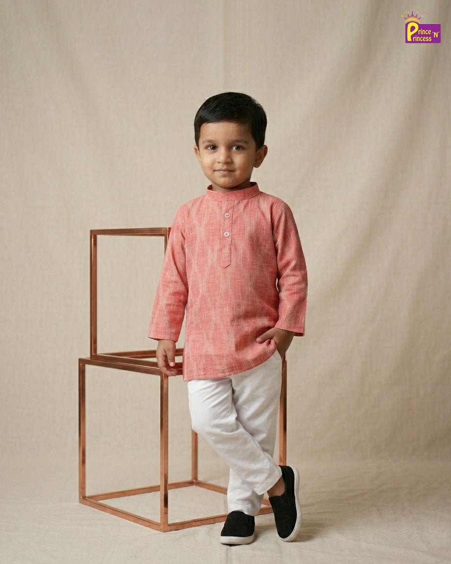 Boys Cotton Ikkat Kurta Pajama in Pink KP213 - Prince N Princess