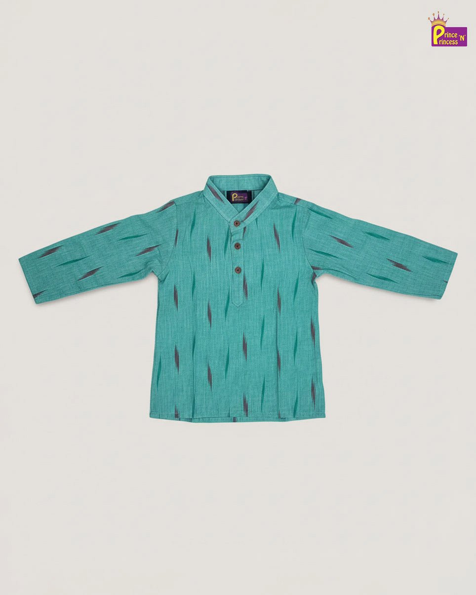 Boys Cotton Ikkat Kurta Pajama in Rama Green KP199 - Prince N Princess