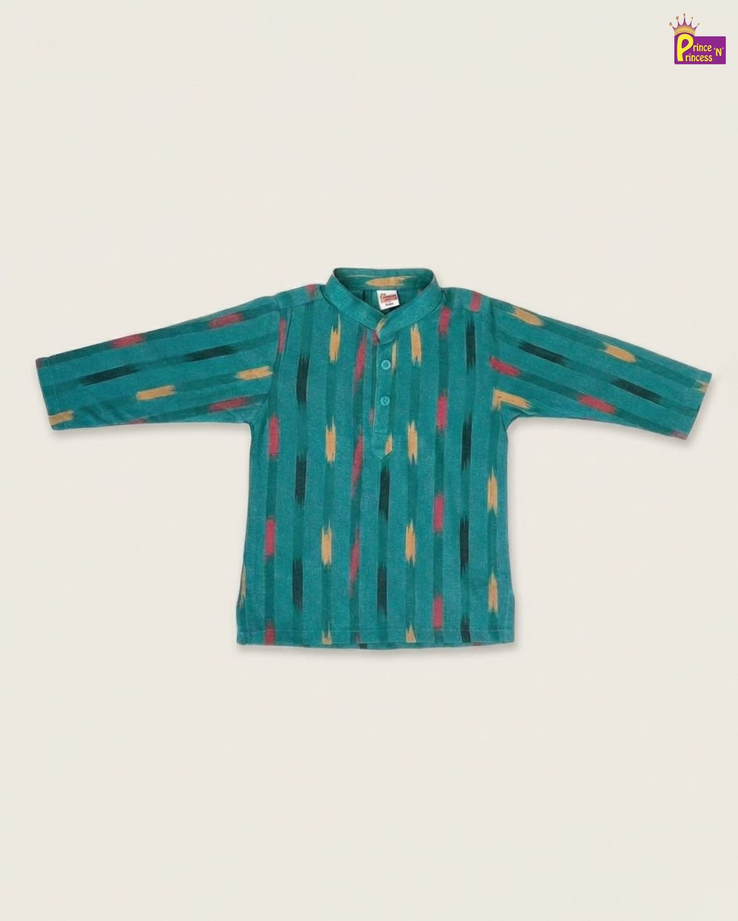 Boys Cotton Ikkat Kurta Pajama in Rama Green KP208 - Prince N Princess