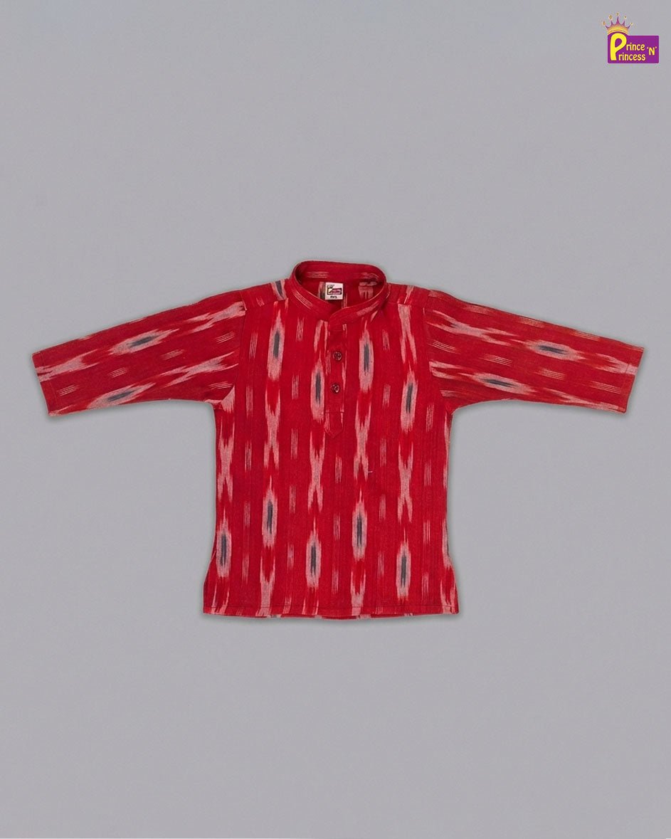 Boys Cotton Ikkat Kurta Pajama in Red KP210 - Prince N Princess