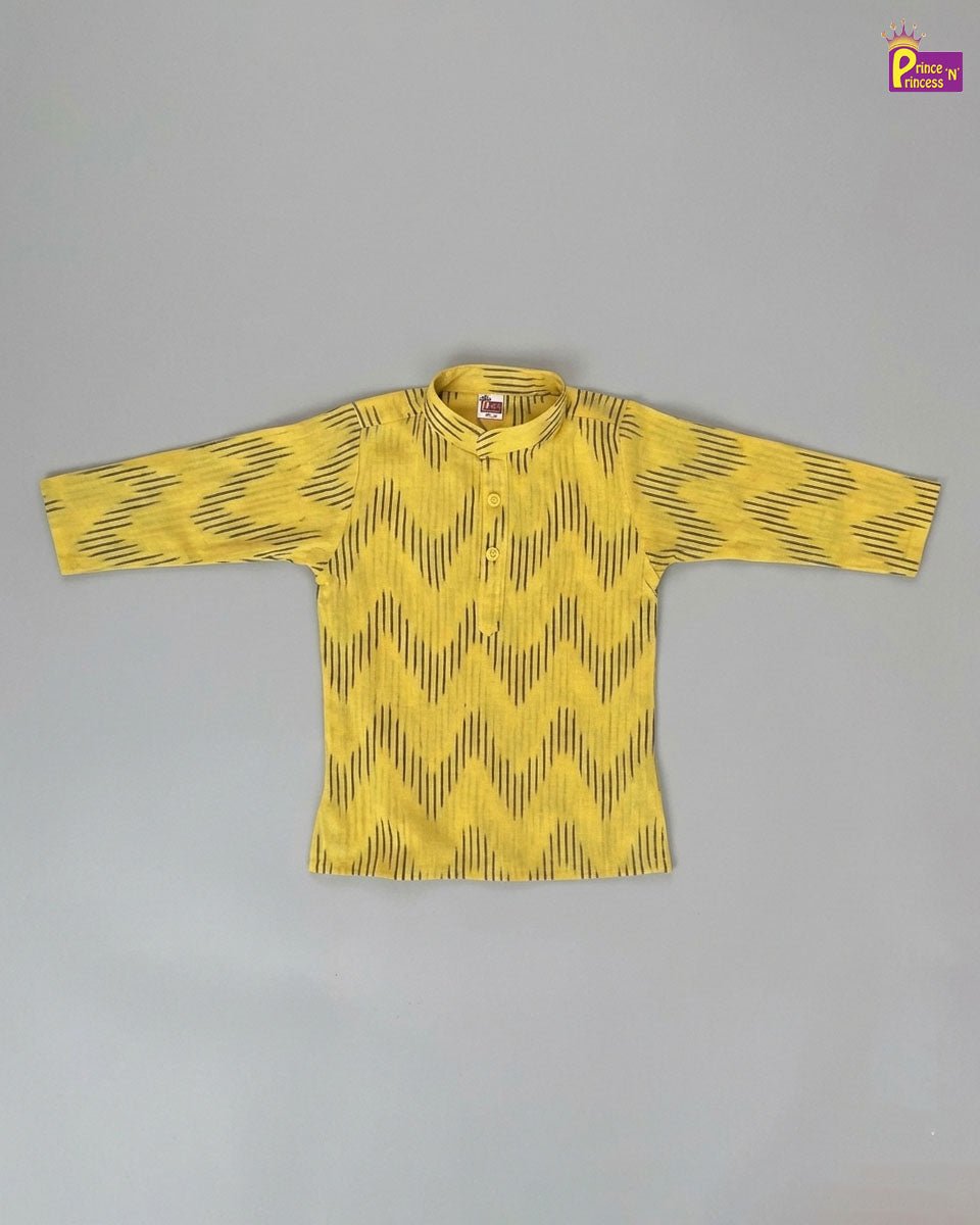 Boys Cotton Ikkat Kurta Pajama in Yellow KP215 - Prince N Princess