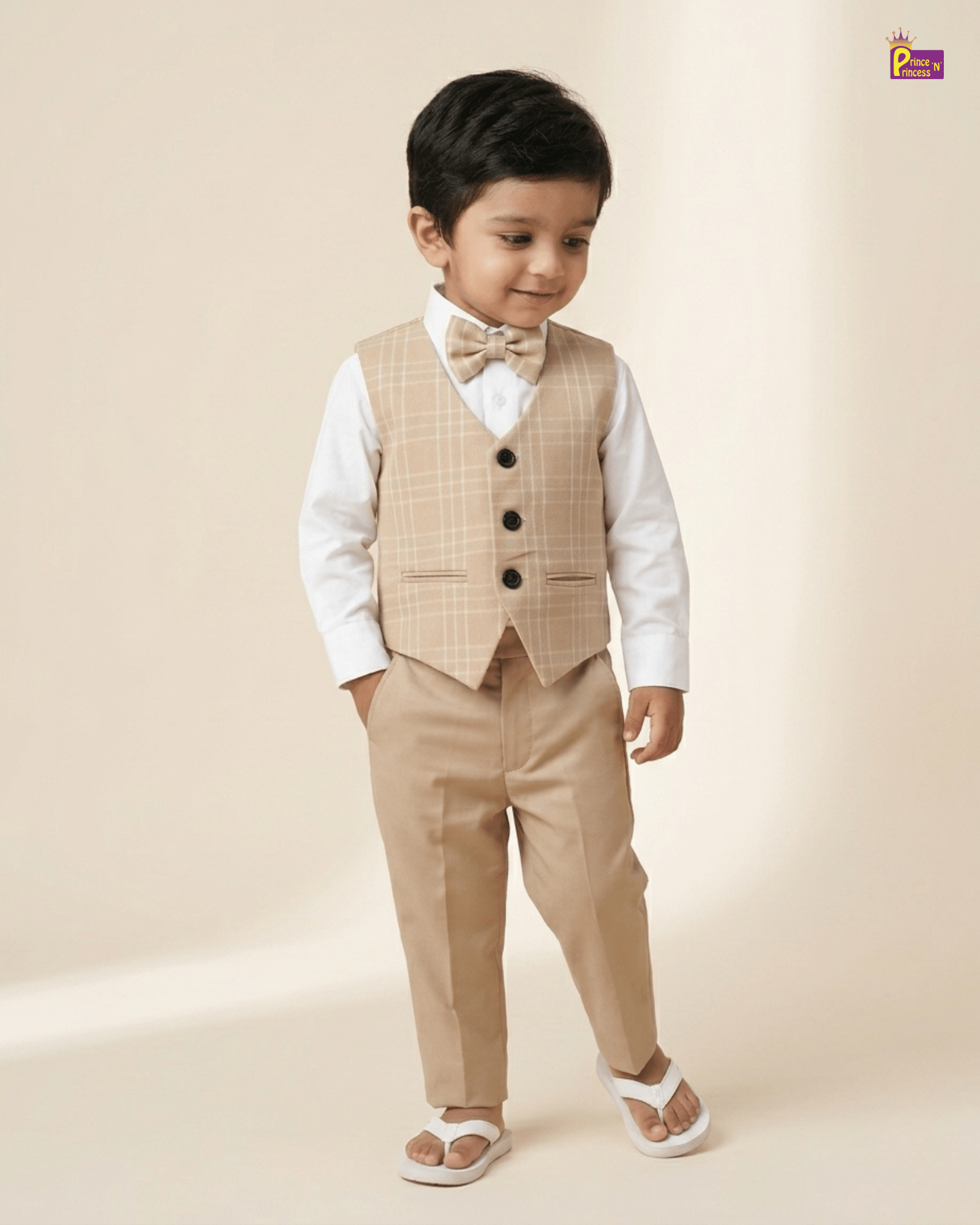 Boys Cotton Jacket With Bow in Sandal WC004 for kids festival wear