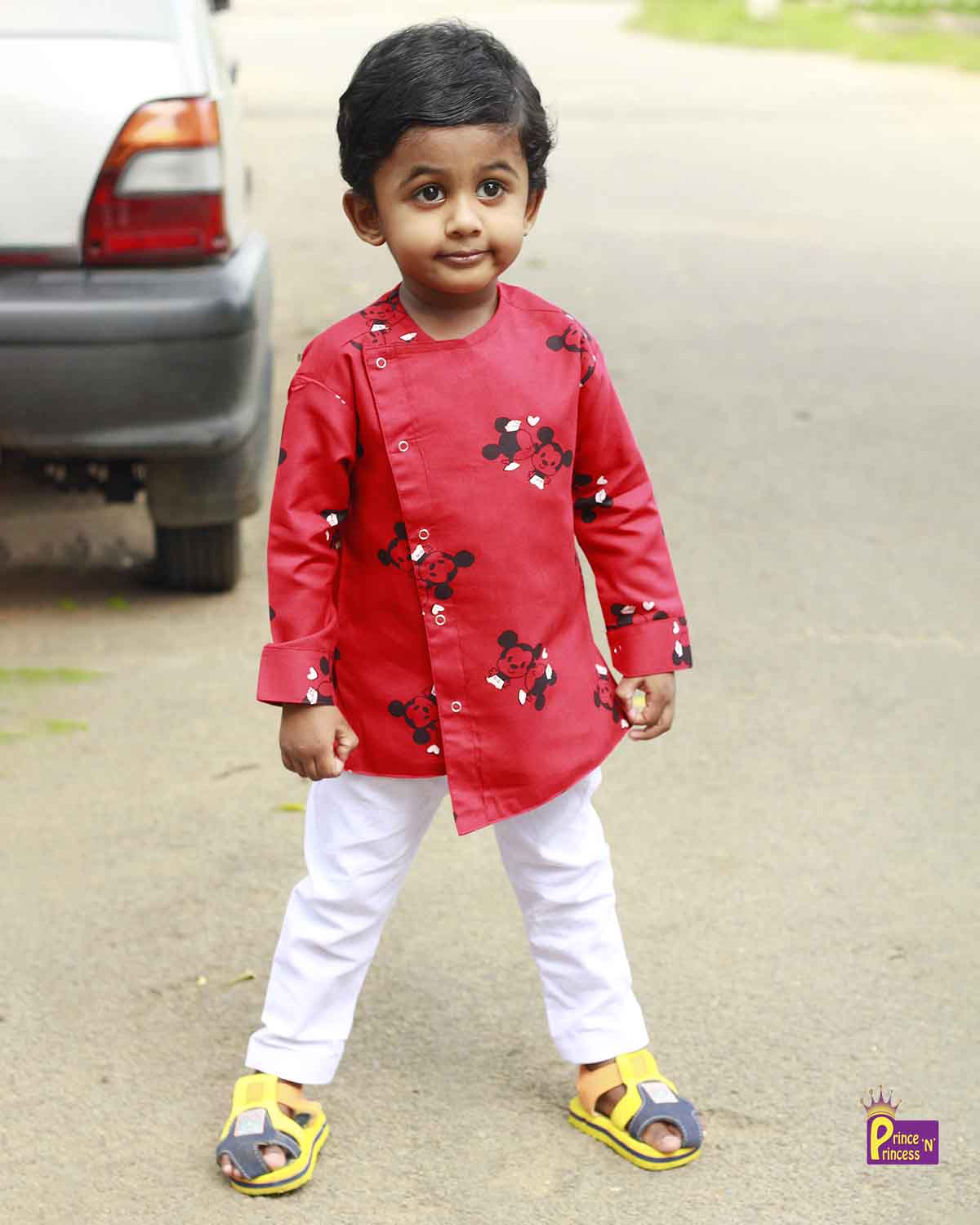 Boys Cotton Maroon white kurta Pajama KP031 - Prince N Princess