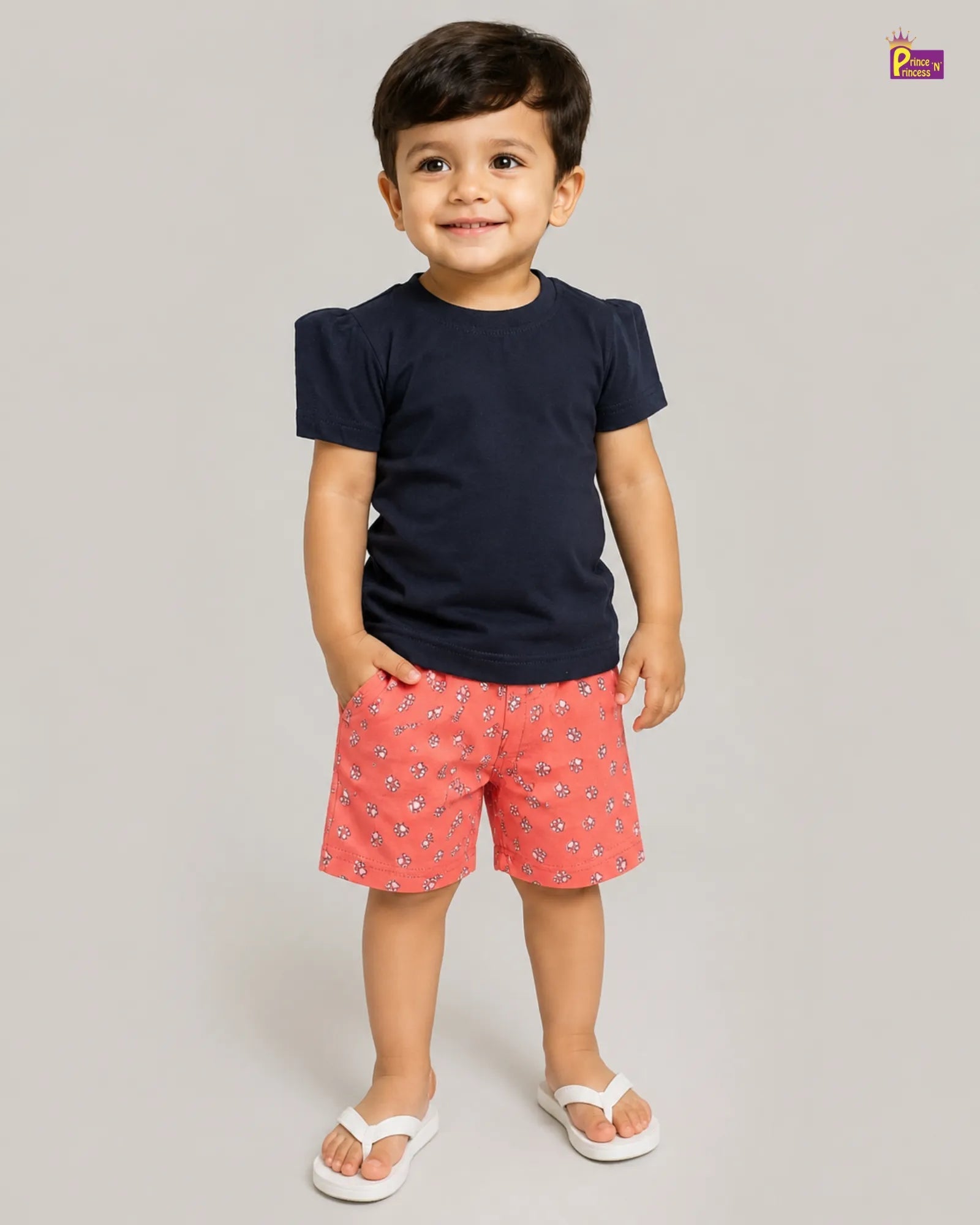 Boys Cotton Navy T-Shirt with Light Orange Trouser TS060 for kids festival wear
