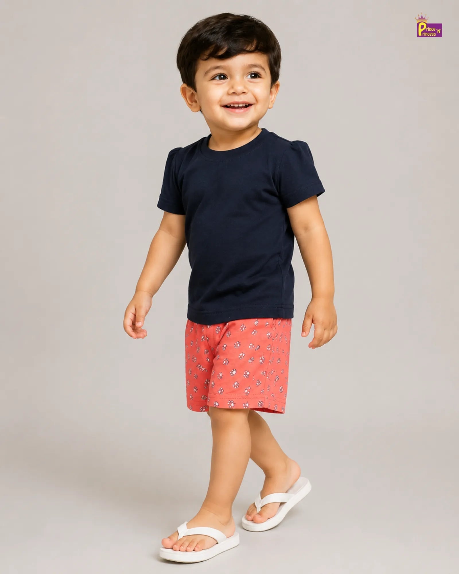 Boys Cotton Navy T-Shirt with Light Orange Trouser TS060 for kids festival wear