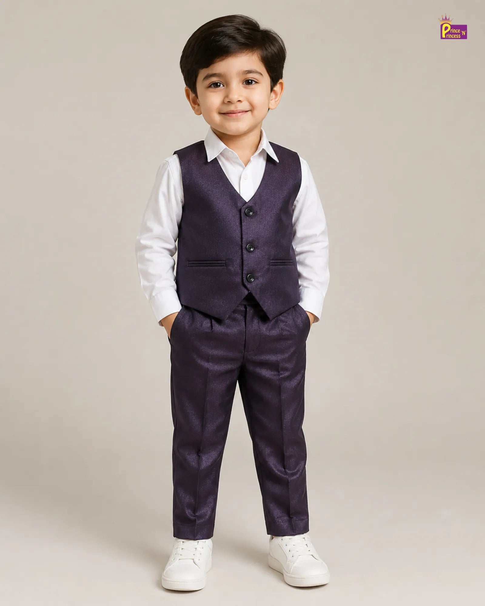Boys Cotton Overcoat With Pant in Dark Purple WC007 for kids festival wear