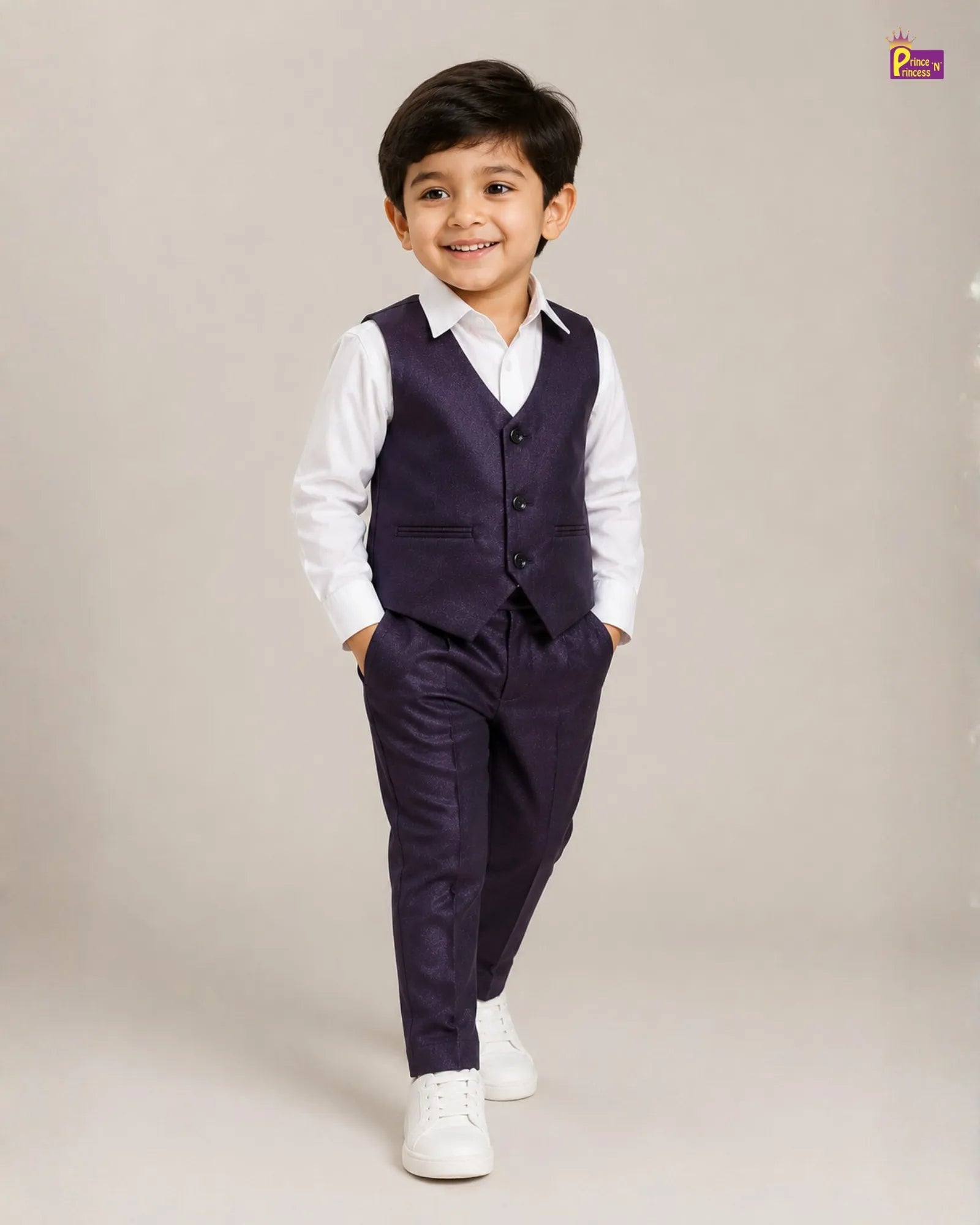 Boys Cotton Overcoat With Pant in Dark Purple WC007 for kids festival wear