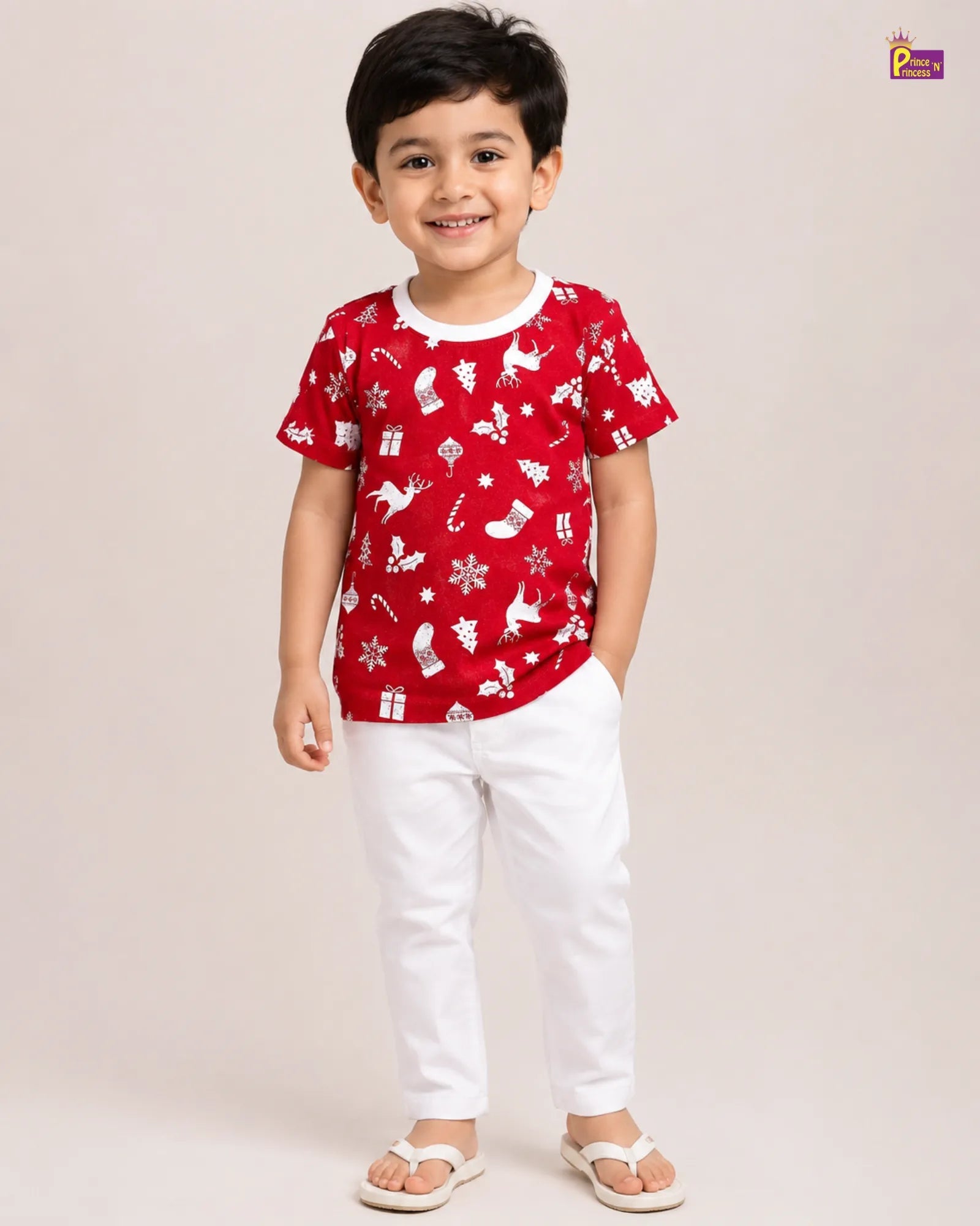Boys Cotton Printed in Red T-Shirt TS077 for kids festival wear