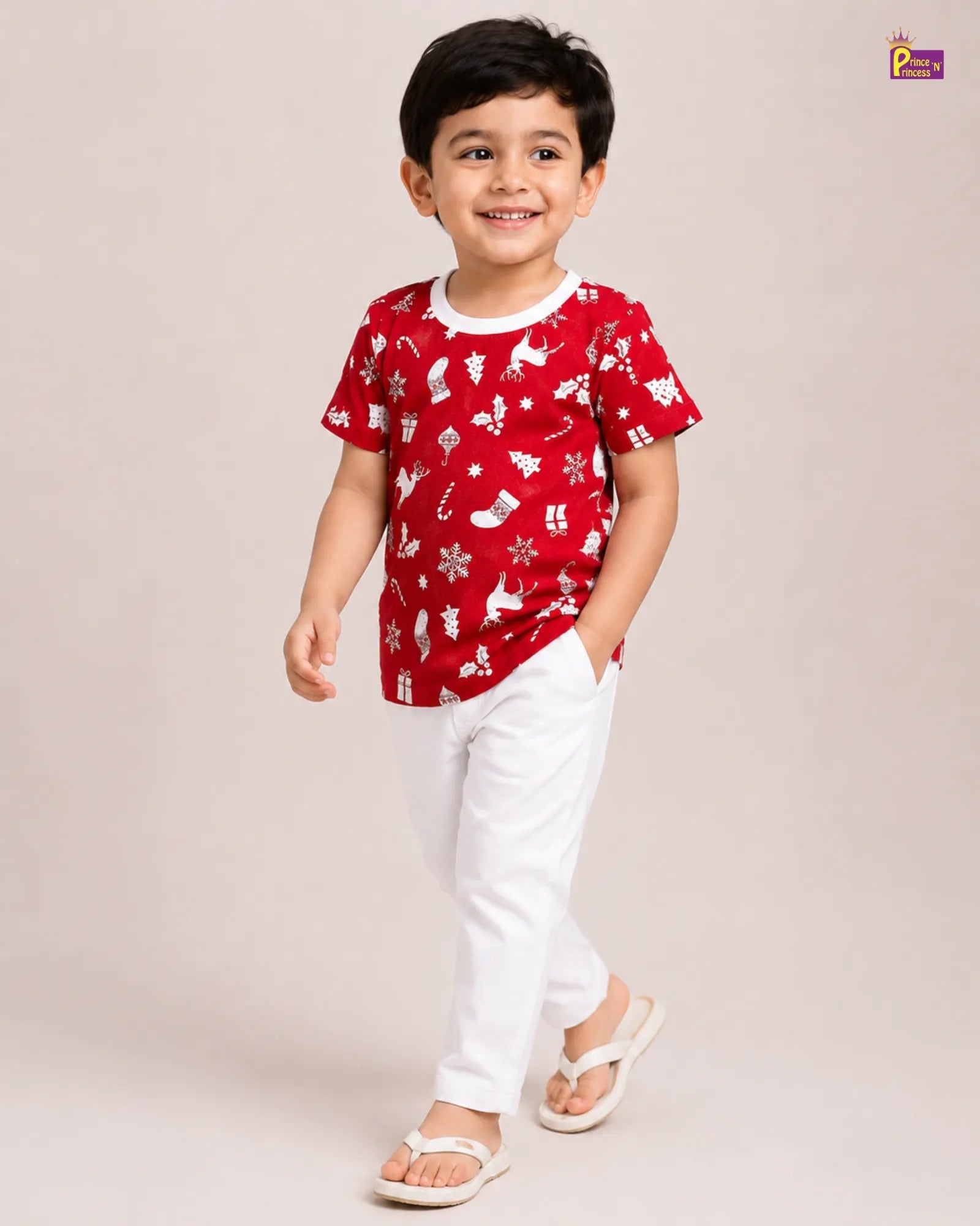 Boys Cotton Printed in Red T-Shirt TS077 for kids festival wear