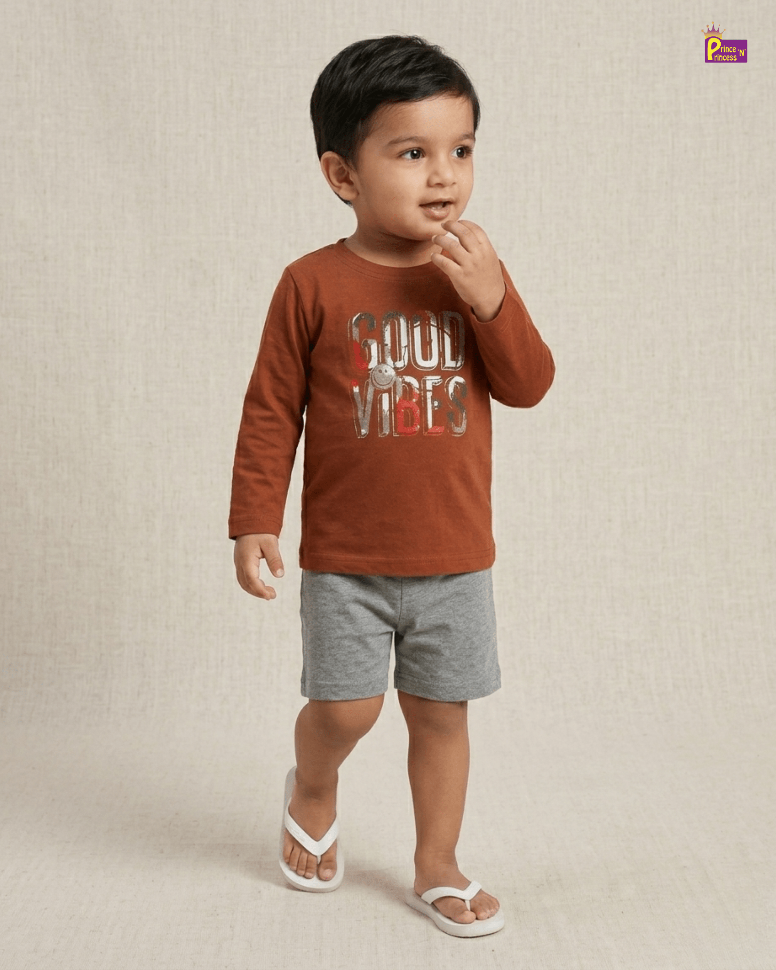 Boys Cotton Printed T-Shirt in Brown TS171 for kids festival wear