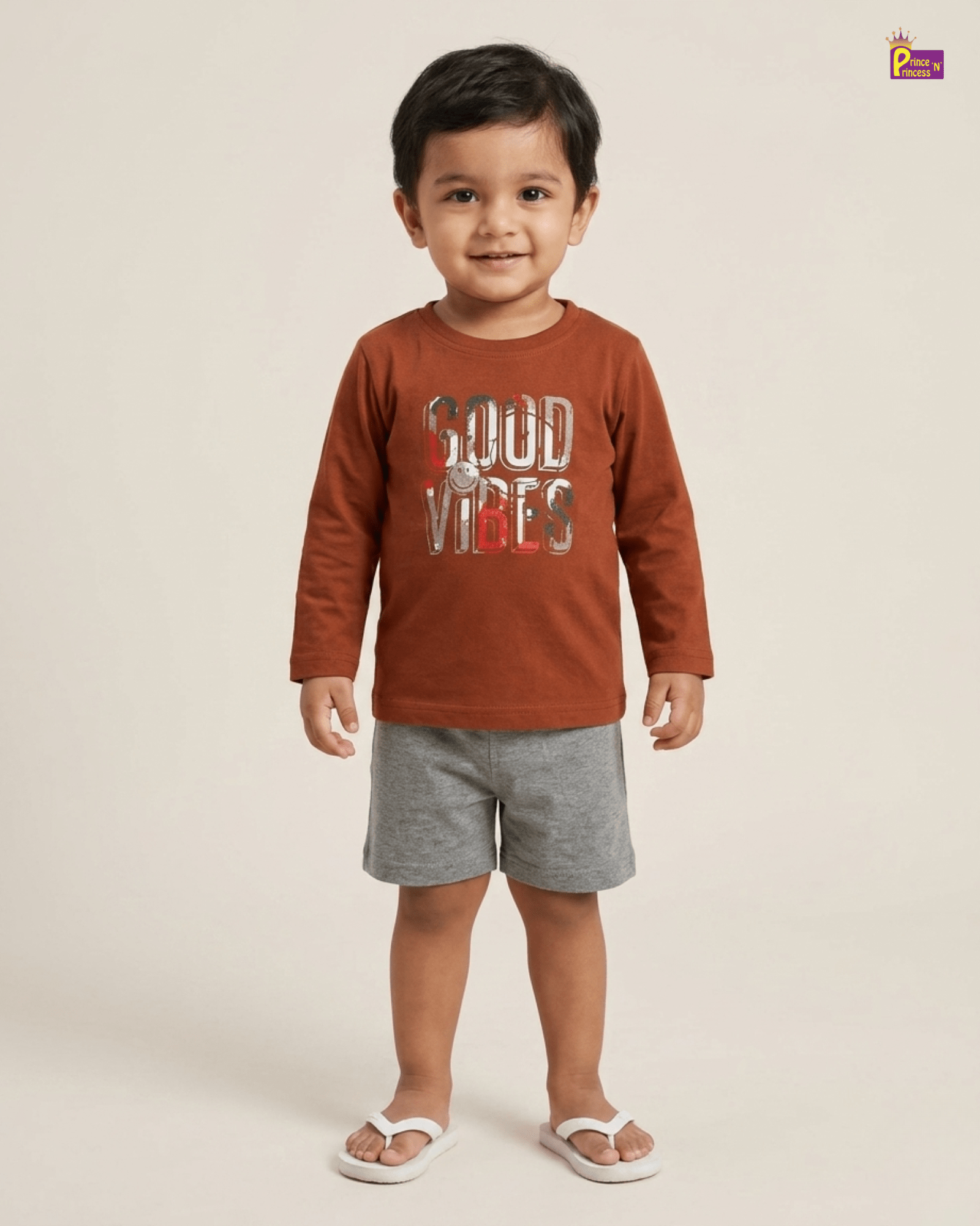 Boys Cotton Printed T-Shirt in Brown TS171 for kids festival wear