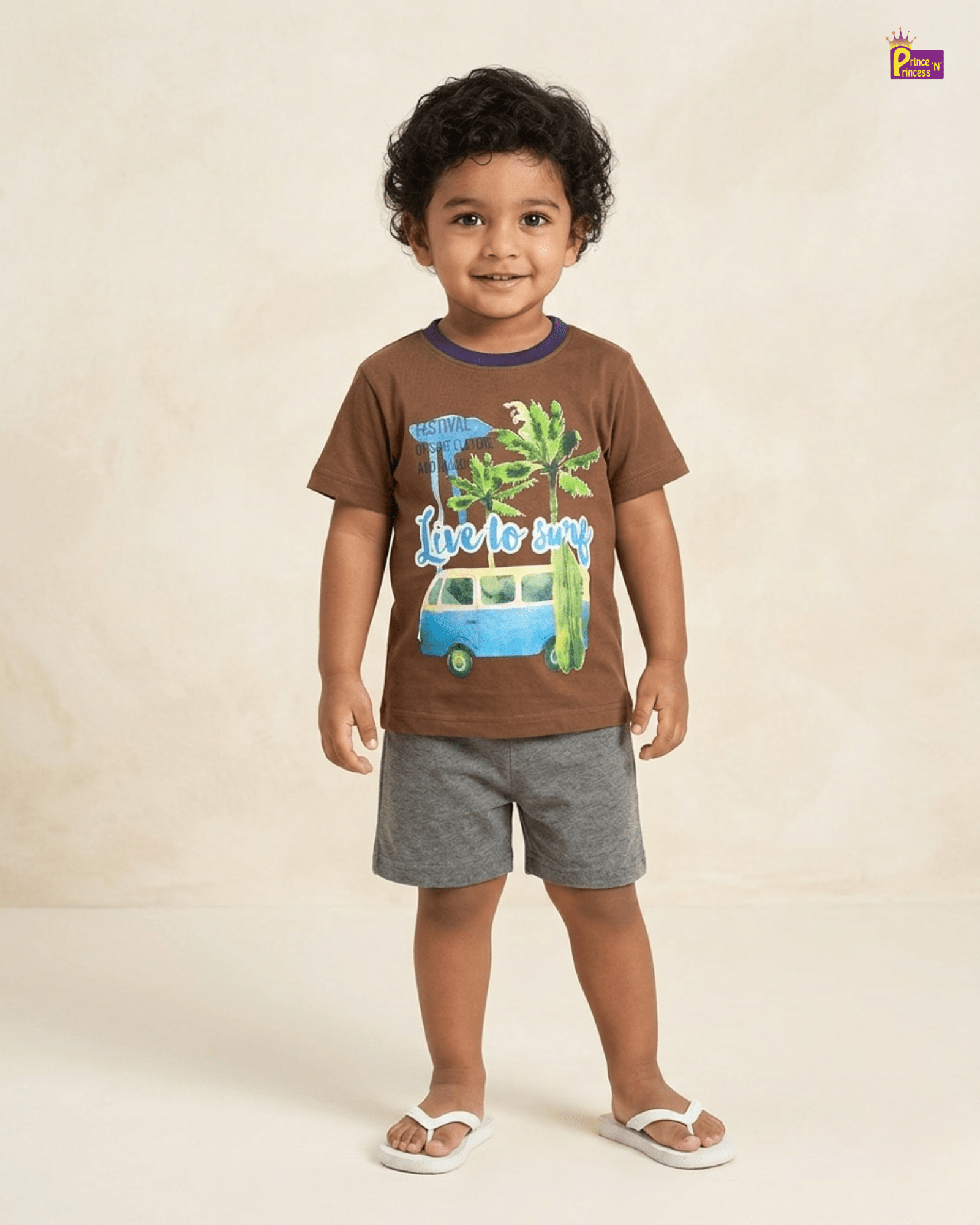 Boys Cotton Printed T-Shirt in Brown TS191 for kids festival wear