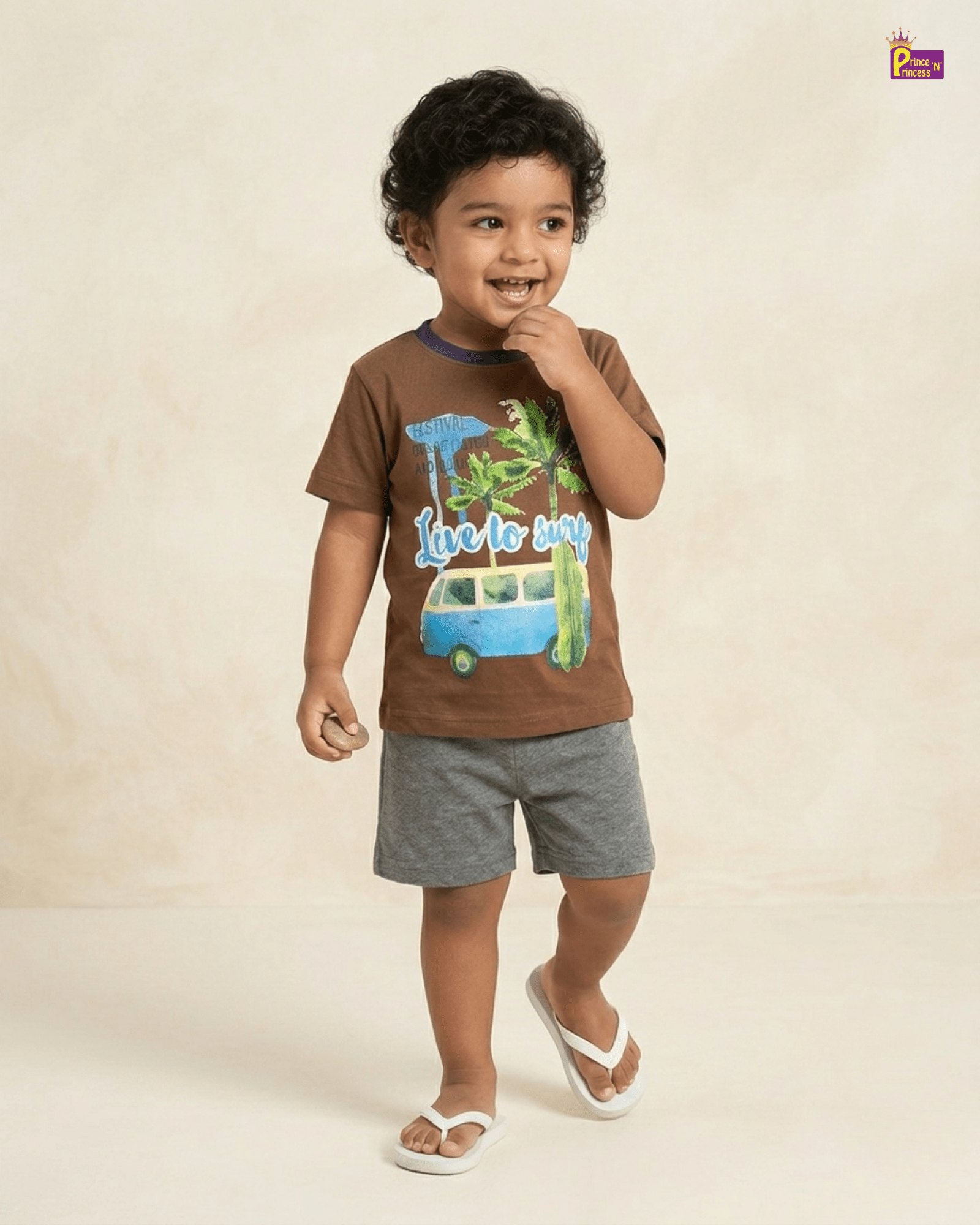 Boys Cotton Printed T-Shirt in Brown TS191 for kids festival wear