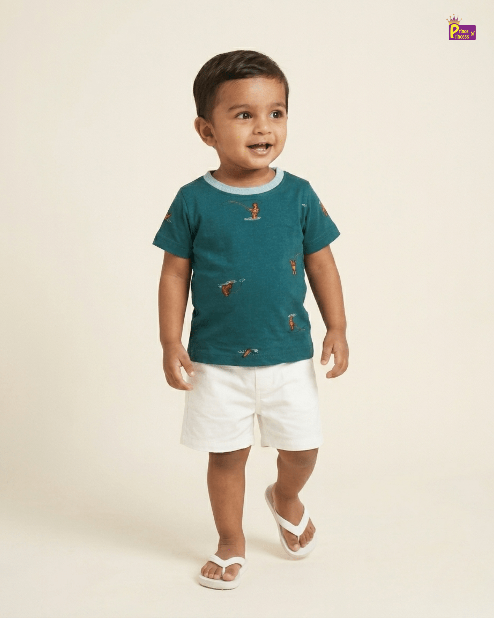 Boys Cotton Printed T-Shirt in Green TS102 for kids festival wear